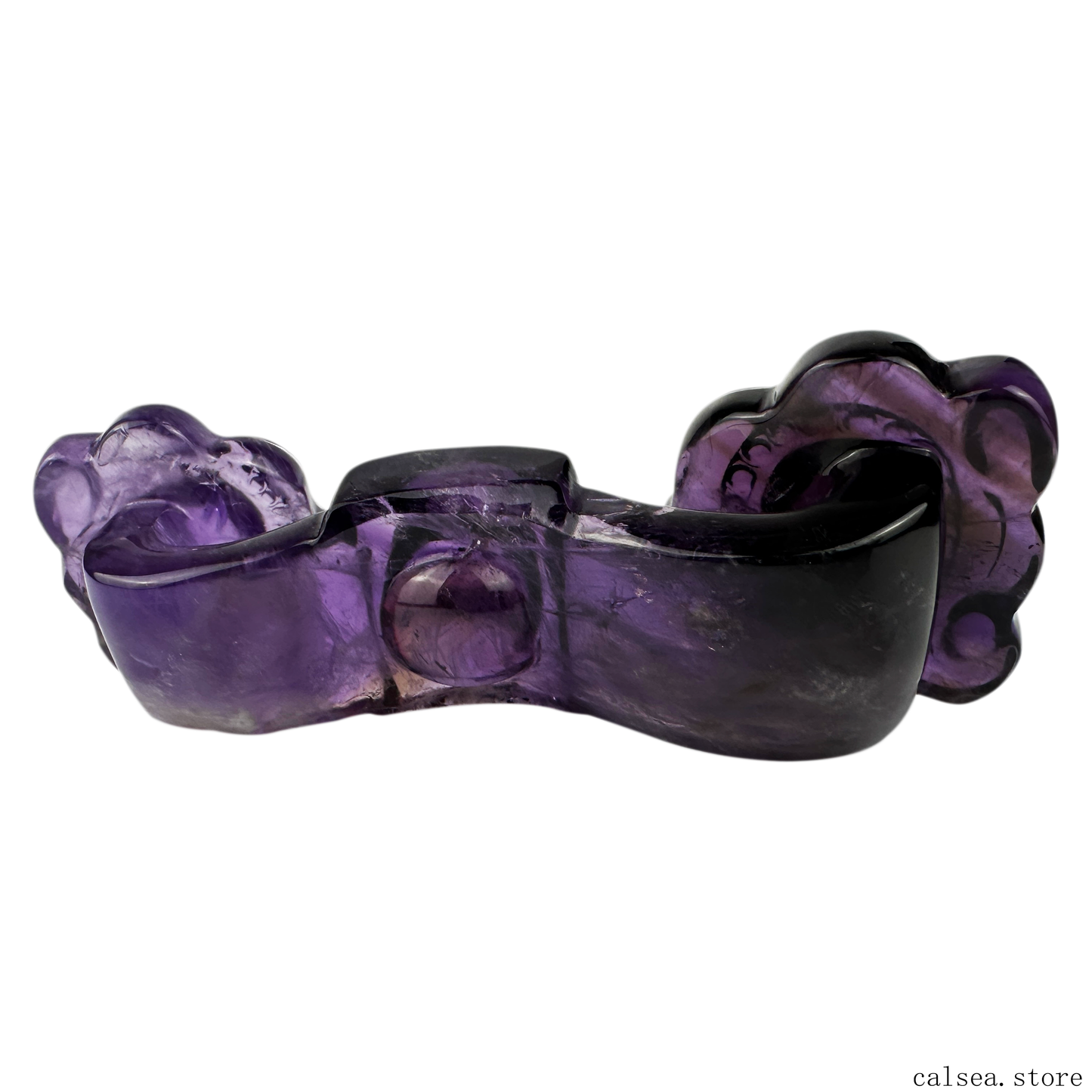 STUNNING Dark Amethyst RuYi Sculpture Crystal Healing Hand Carved