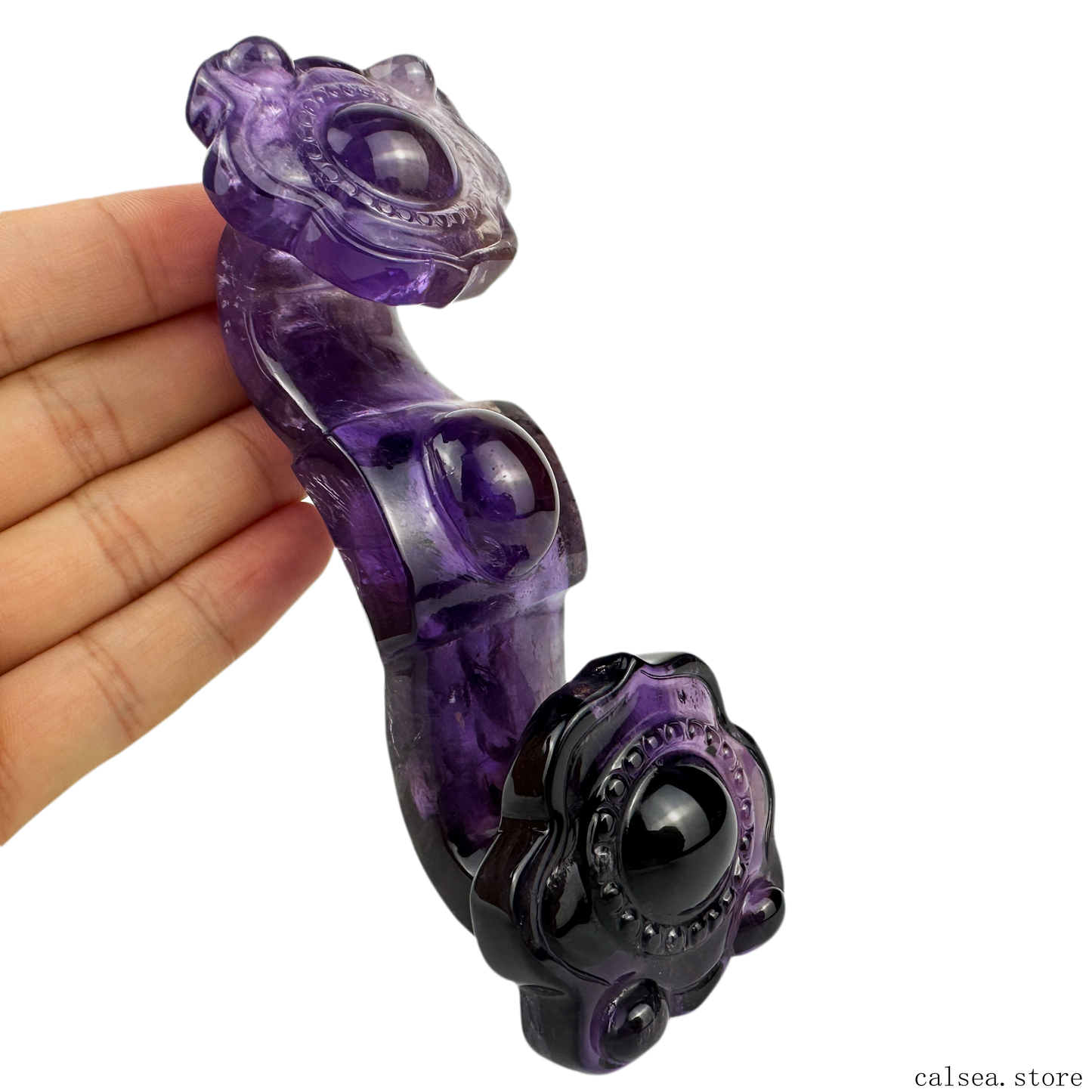 STUNNING Dark Amethyst RuYi Sculpture Crystal Healing Hand Carved