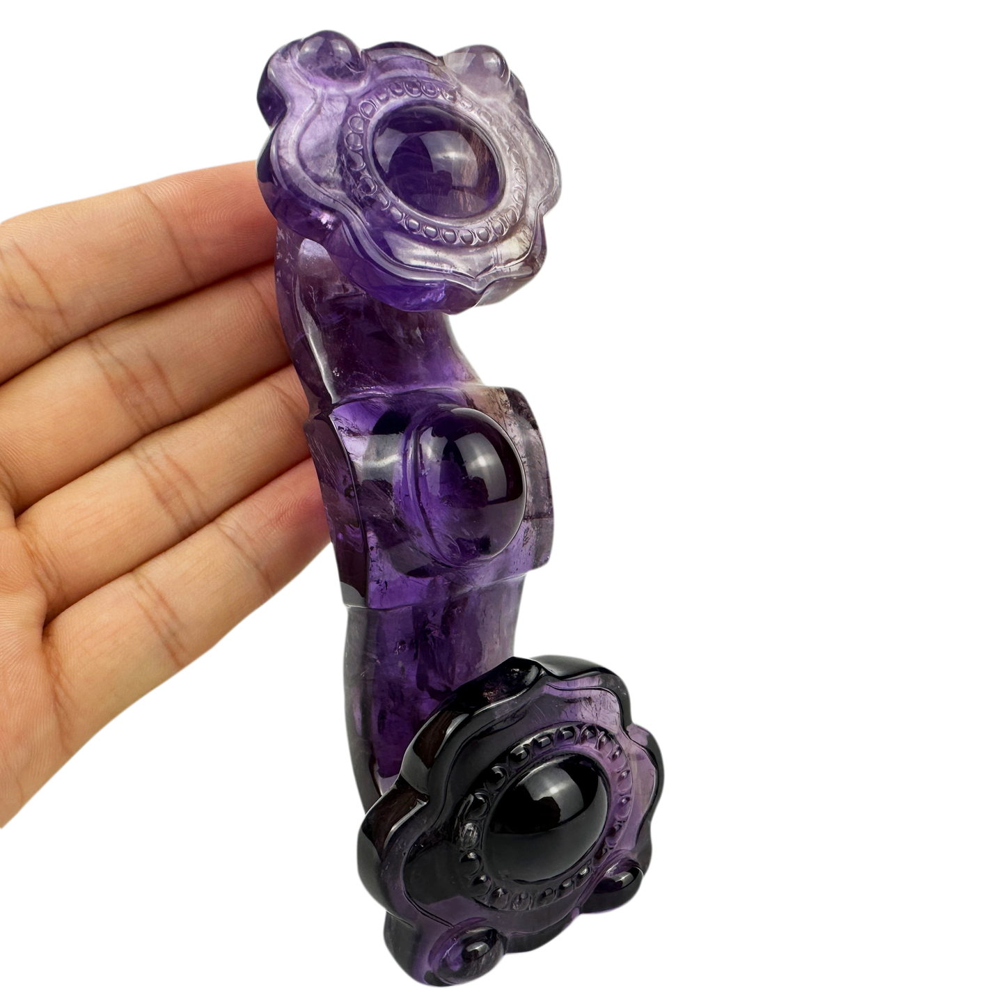 STUNNING Dark Amethyst RuYi Sculpture Crystal Healing Hand Carved