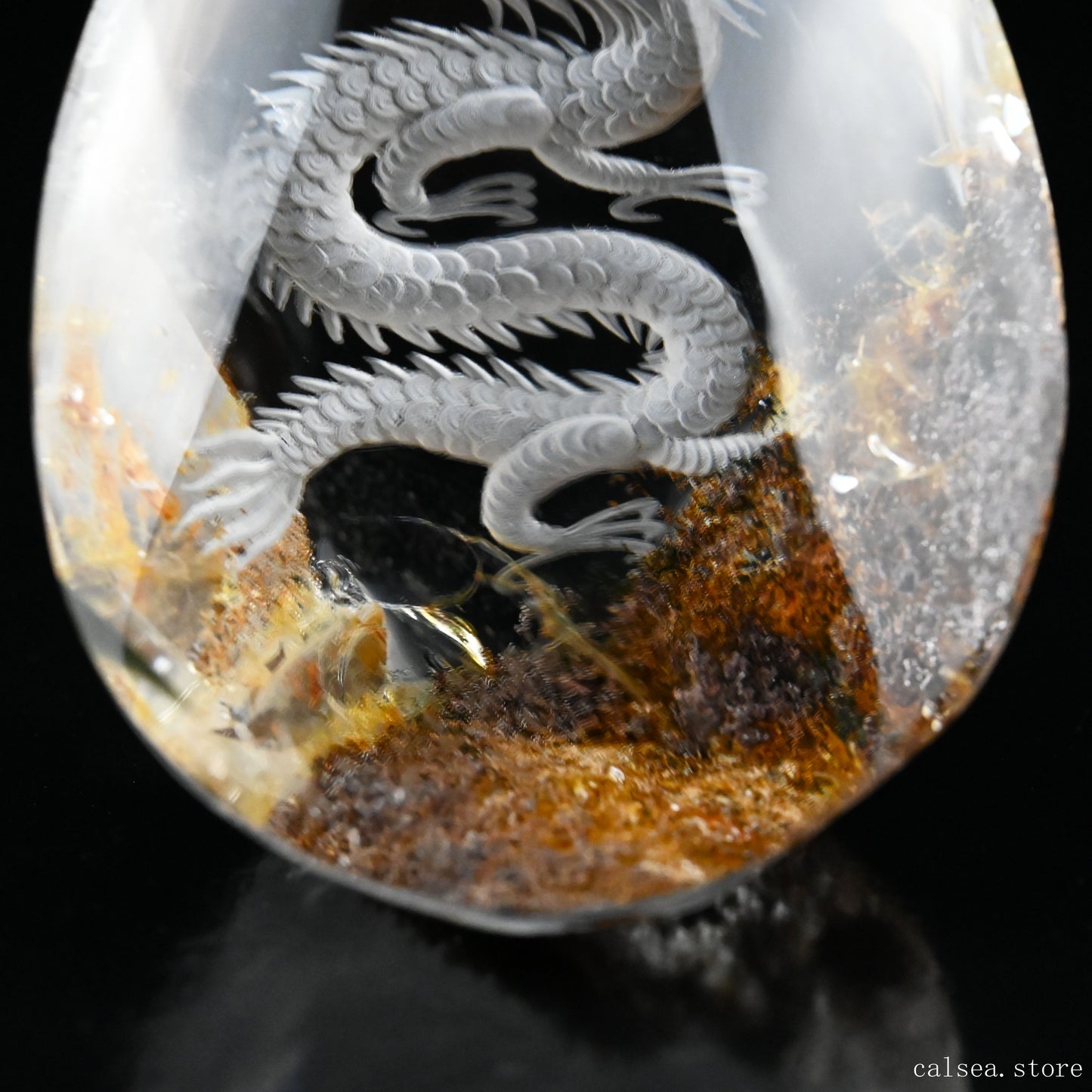Awesome Colorful Gardenquartz Dragon Sculpture Crystal Healing Hand Carved