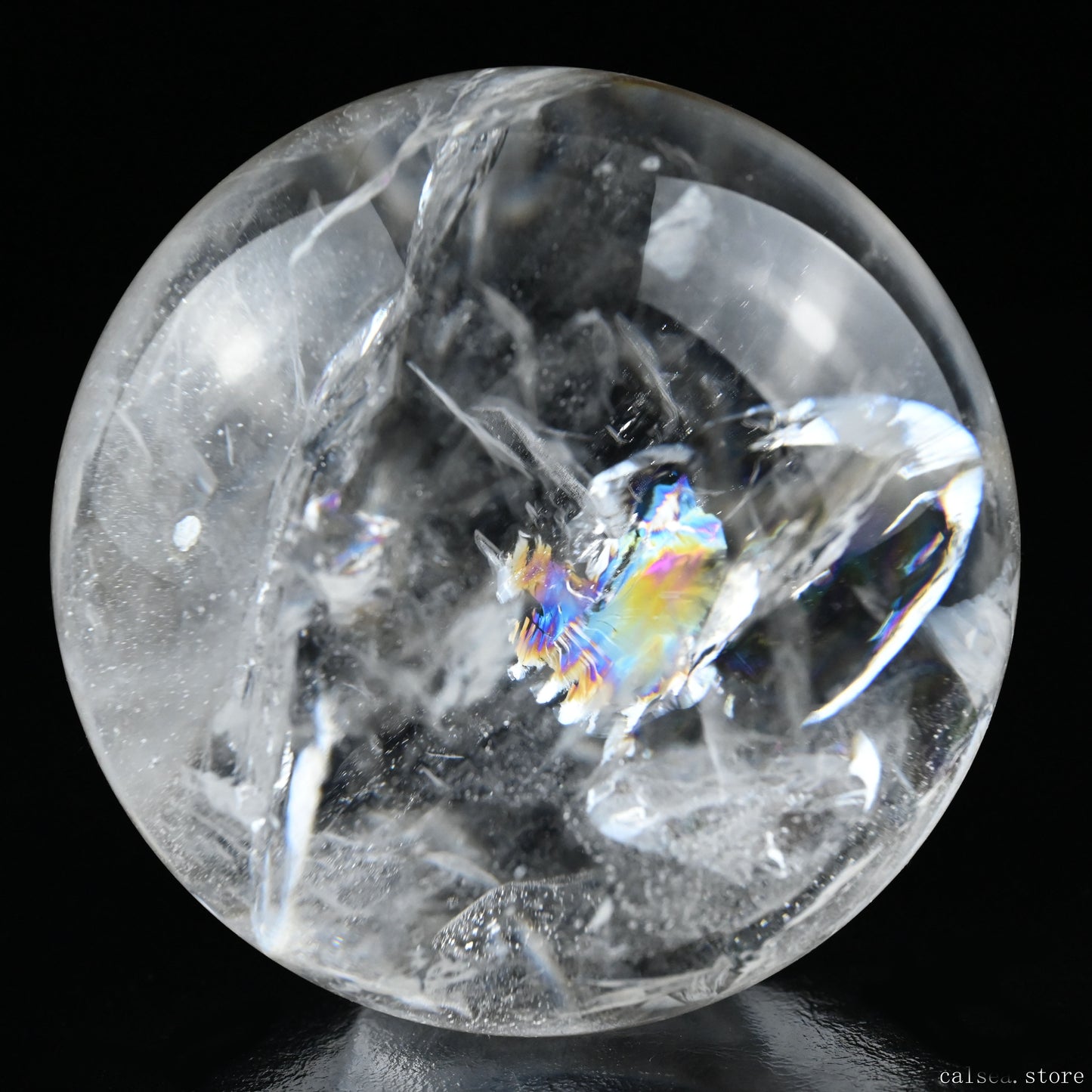 3.77'' Stunning Rainbow Clearquartz Sphere Crystal Healing Hand Carved Sphere/Ball