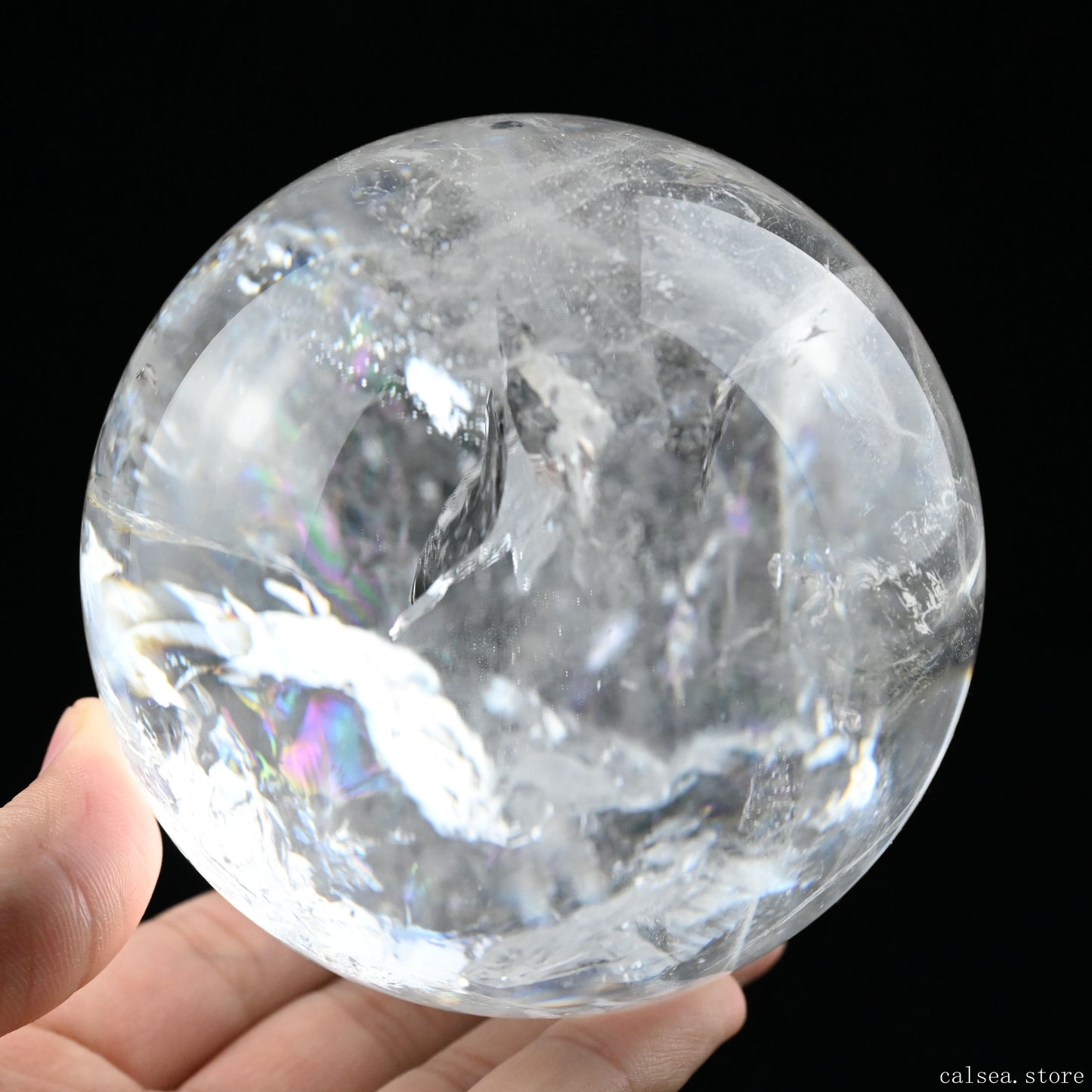 3.77'' Stunning Rainbow Clearquartz Sphere Crystal Healing Hand Carved Sphere/Ball