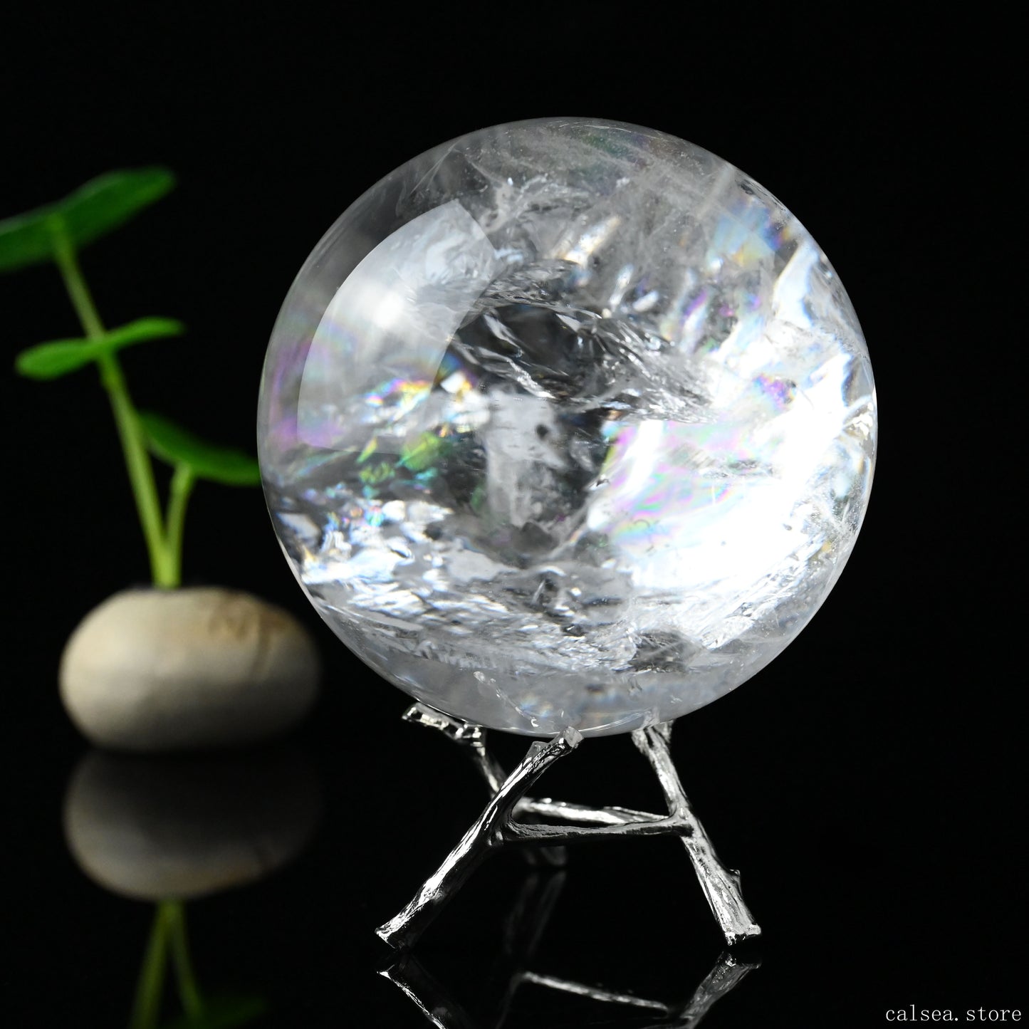 3.77'' Stunning Rainbow Clearquartz Sphere Crystal Healing Hand Carved Sphere/Ball