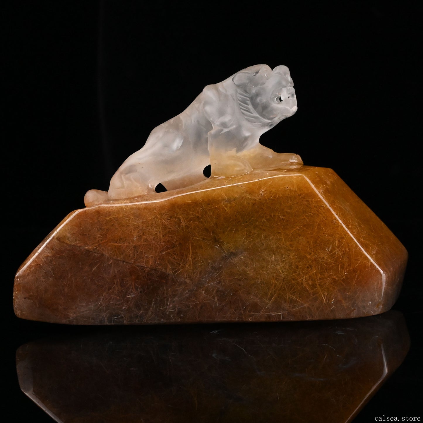 Golden Rabbit Fur Rutile,Rutilated PiXiu Sculpture Crystal Healing Hand Carved