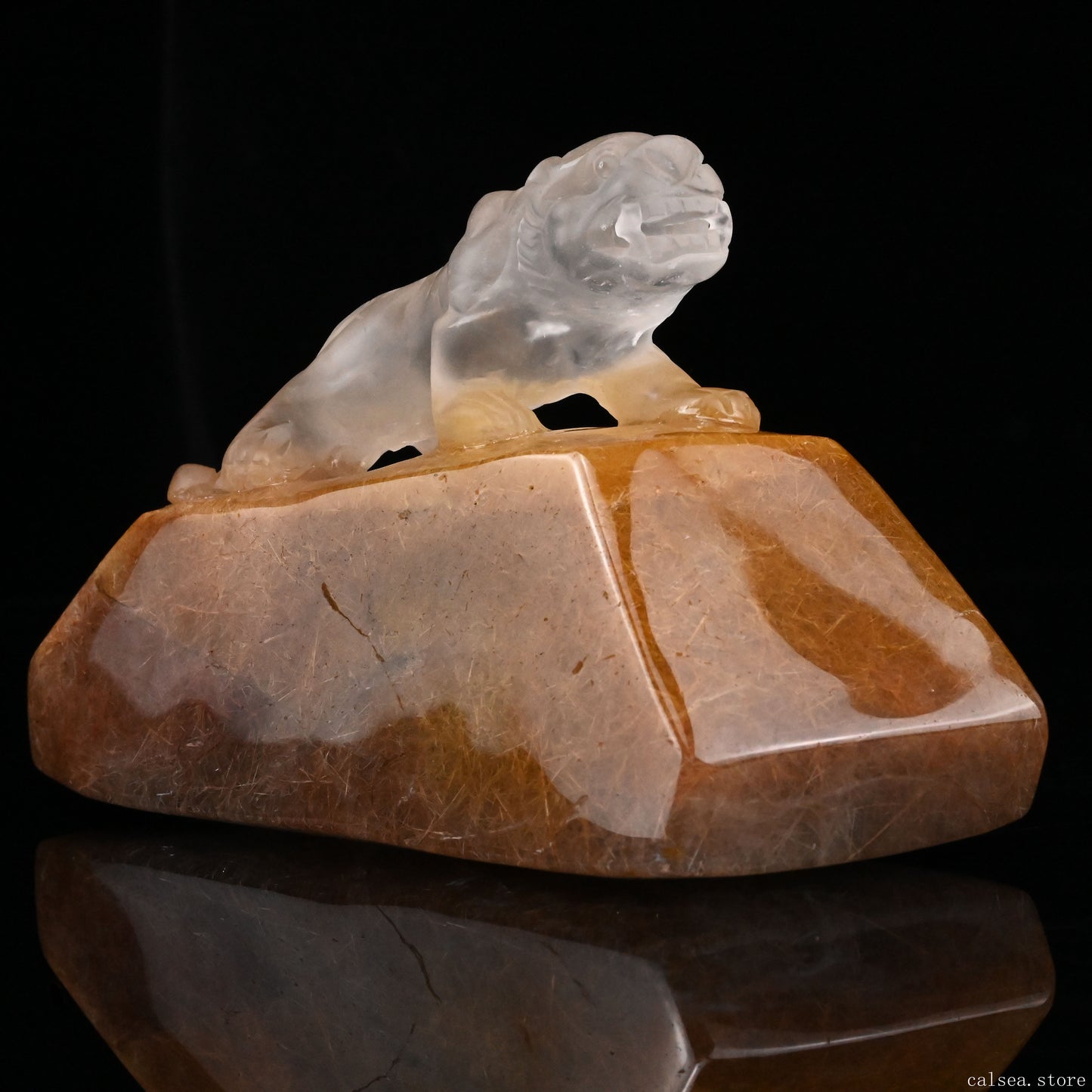 Golden Rabbit Fur Rutile,Rutilated PiXiu Sculpture Crystal Healing Hand Carved