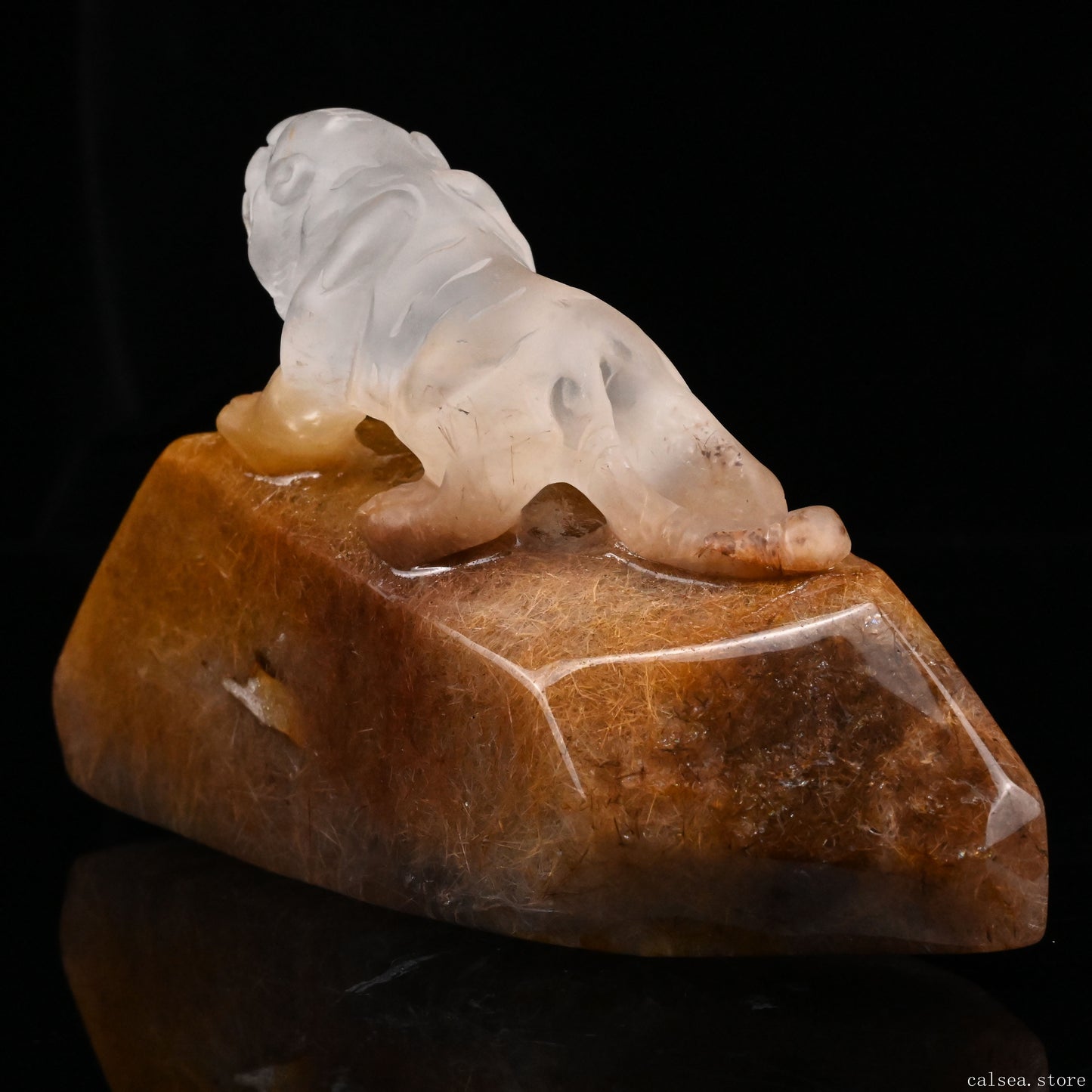 Golden Rabbit Fur Rutile,Rutilated PiXiu Sculpture Crystal Healing Hand Carved