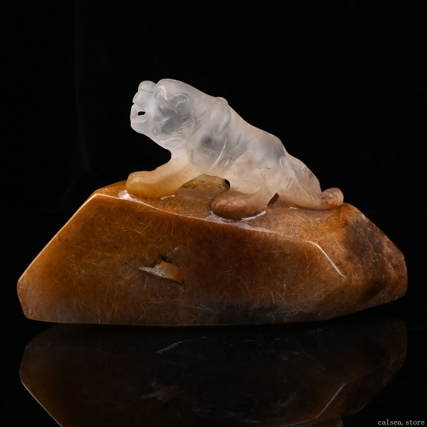 Golden Rabbit Fur Rutile,Rutilated PiXiu Sculpture Crystal Healing Hand Carved