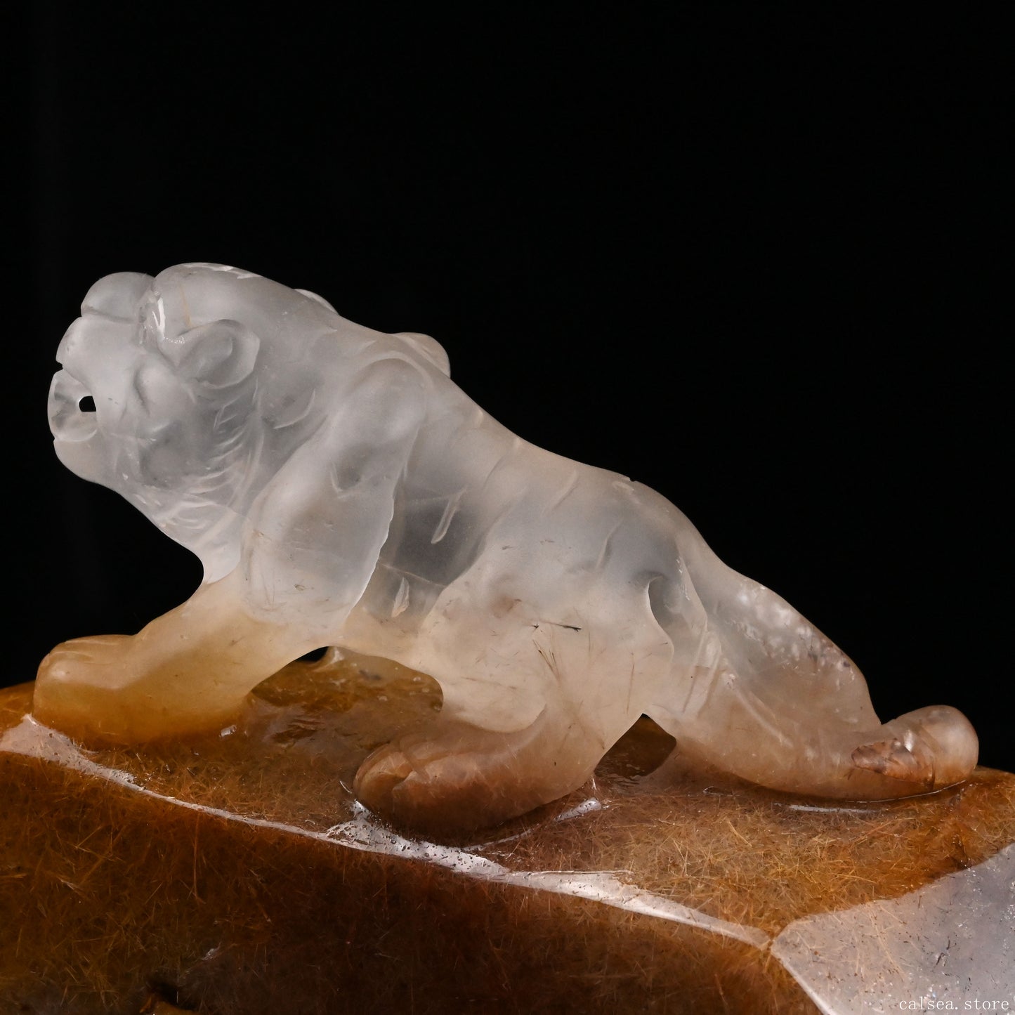 Golden Rabbit Fur Rutile,Rutilated PiXiu Sculpture Crystal Healing Hand Carved