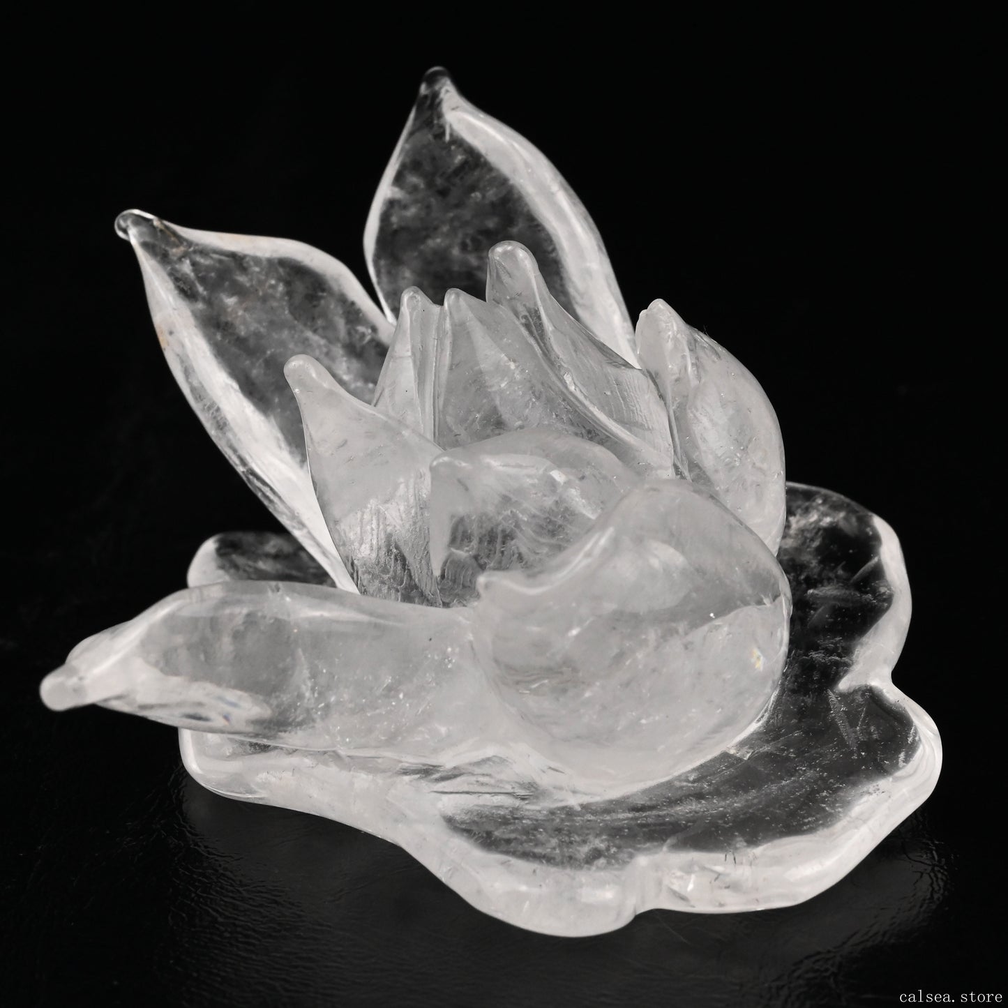 Clearquartz Lotus Flower Sculpture Crystal Healing Hand Carved