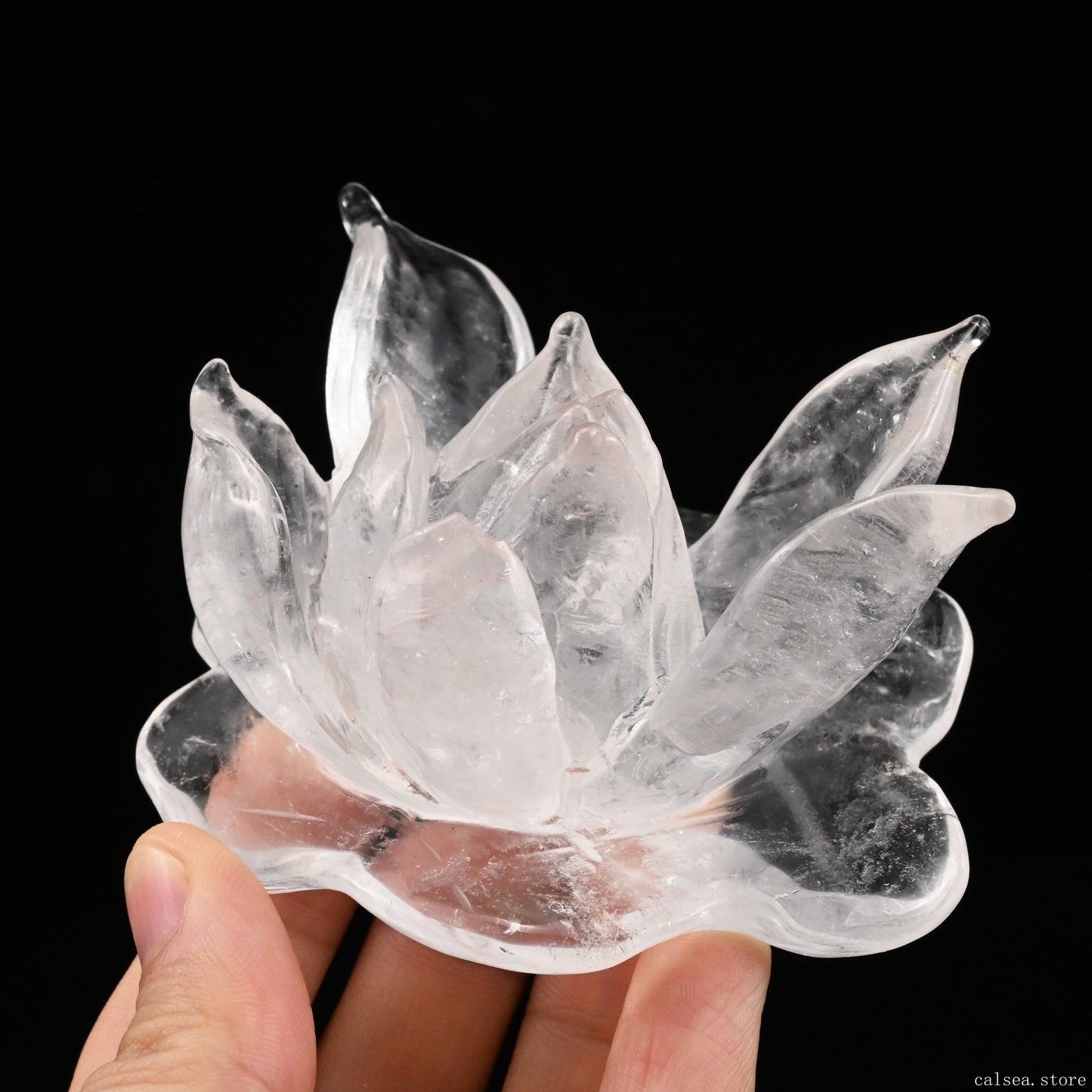 Clearquartz Lotus Flower Sculpture Crystal Healing Hand Carved