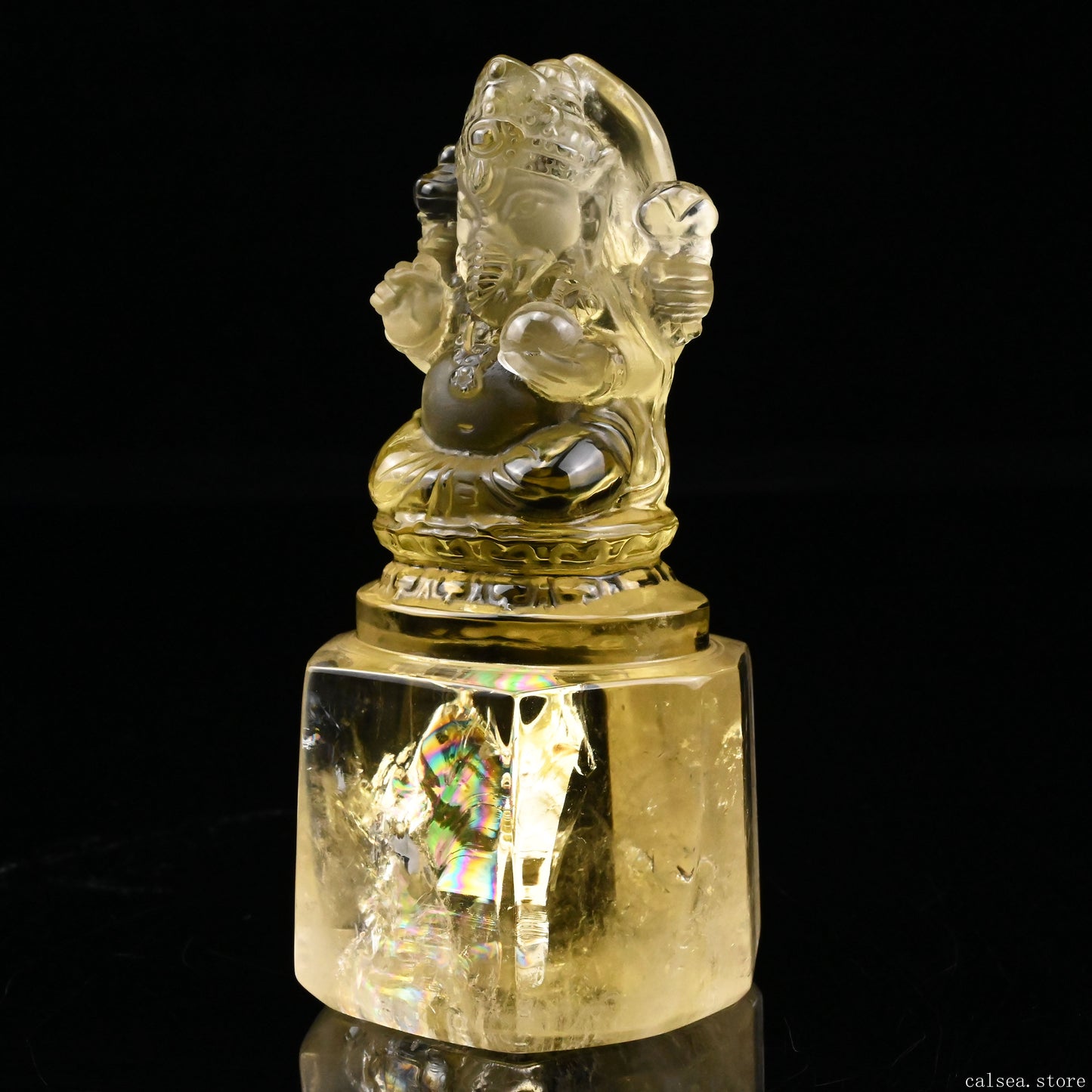 4.11'' Brazil Citrine Ganesh Buddha Sculpture Crystal Healing Hand Carved Ornaments