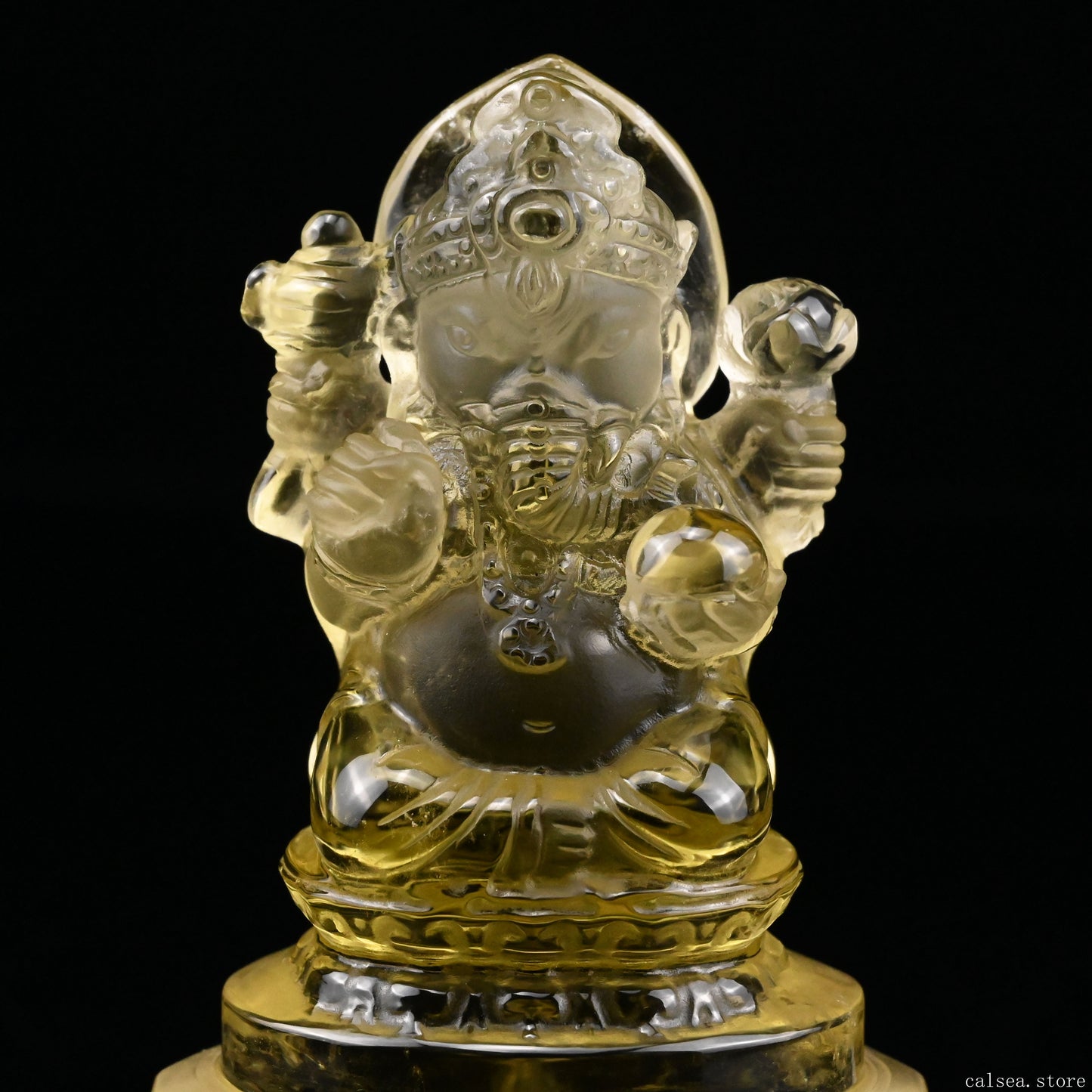 4.11'' Brazil Citrine Ganesh Buddha Sculpture Crystal Healing Hand Carved Ornaments