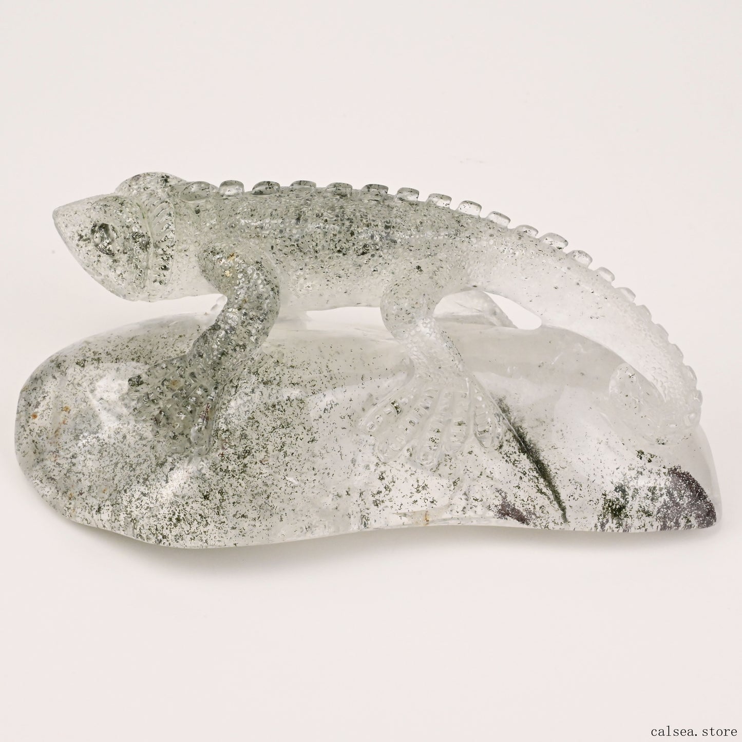 5.78'' Gardenquartz Lizard Sculpture Crystal Healing Hand Carved Super Realistic