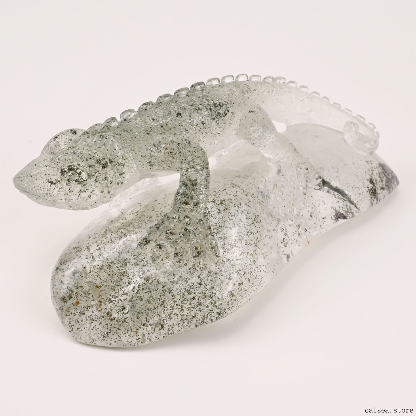 5.78'' Gardenquartz Lizard Sculpture Crystal Healing Hand Carved Super Realistic