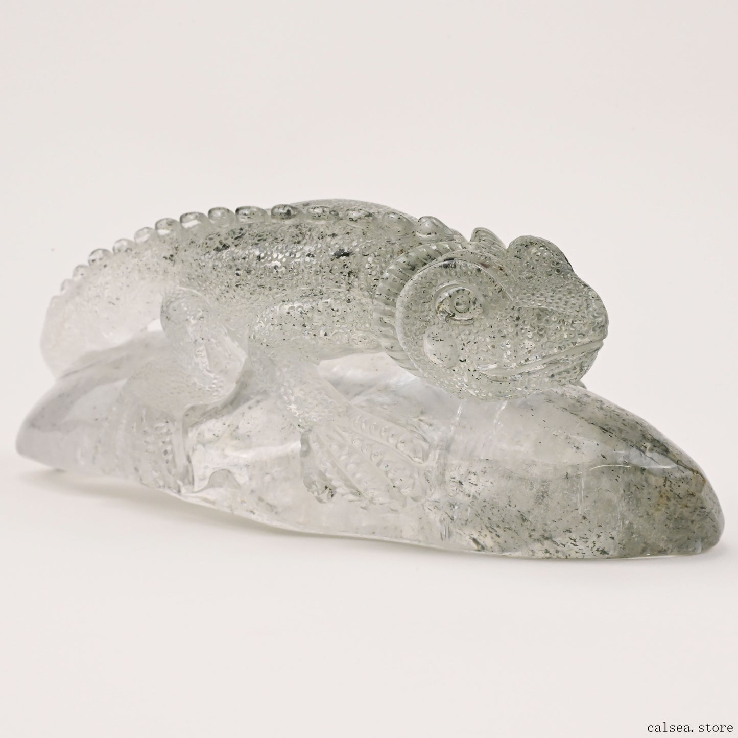 5.78'' Gardenquartz Lizard Sculpture Crystal Healing Hand Carved Super Realistic