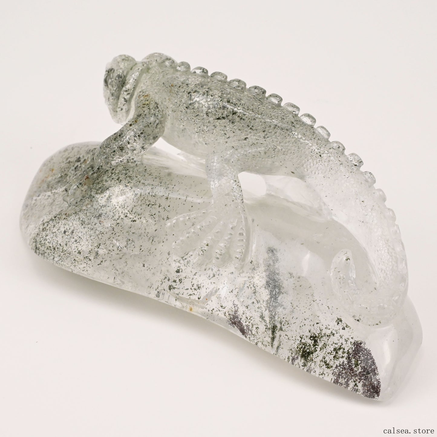 5.78'' Gardenquartz Lizard Sculpture Crystal Healing Hand Carved Super Realistic