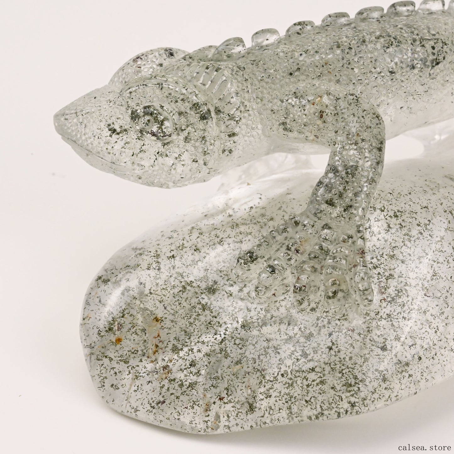5.78'' Gardenquartz Lizard Sculpture Crystal Healing Hand Carved Super Realistic