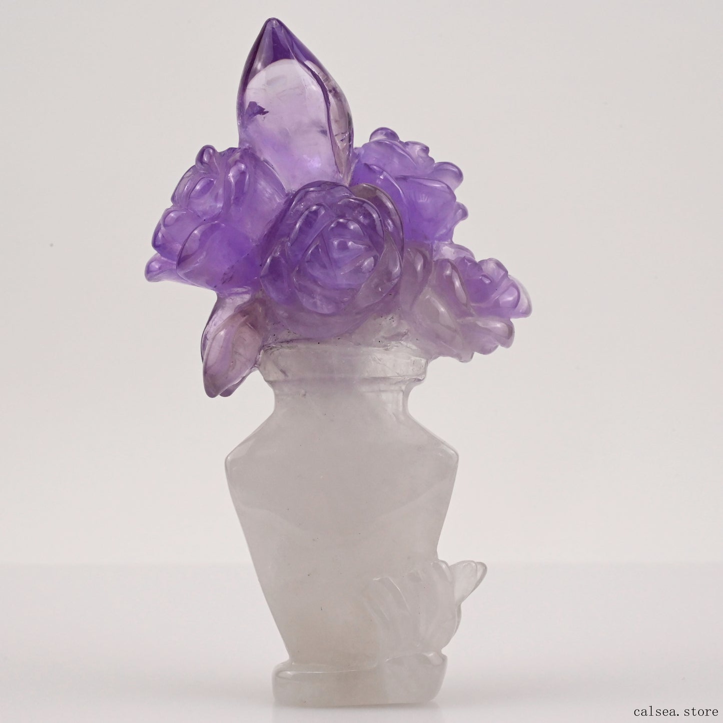Amethyst Rose Flower Sculpture Crystal Healing Hand Carved