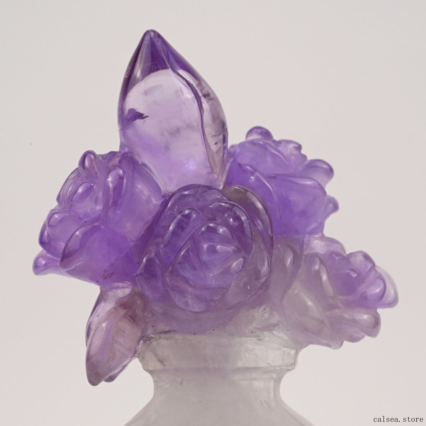 Amethyst Rose Flower Sculpture Crystal Healing Hand Carved