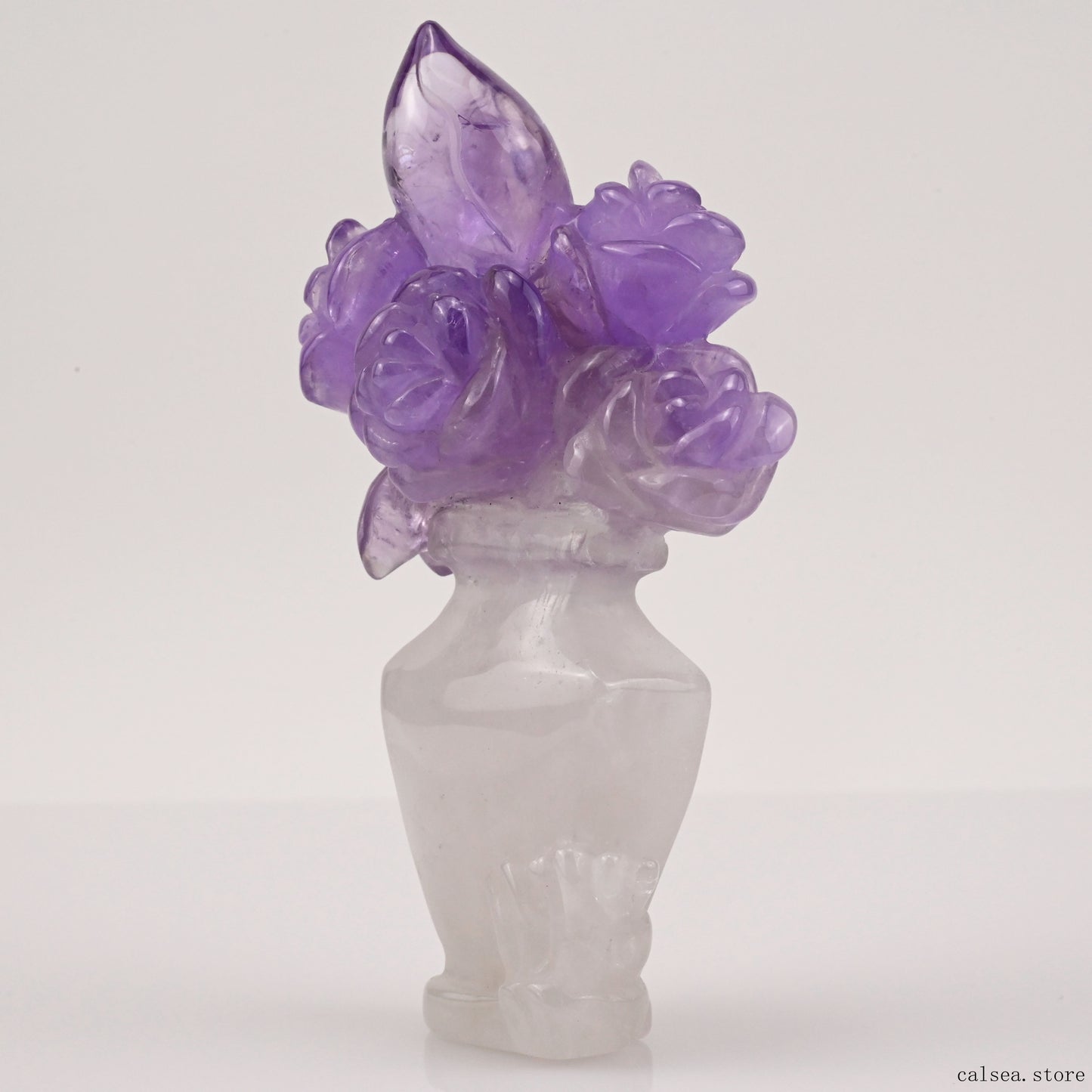 Amethyst Rose Flower Sculpture Crystal Healing Hand Carved