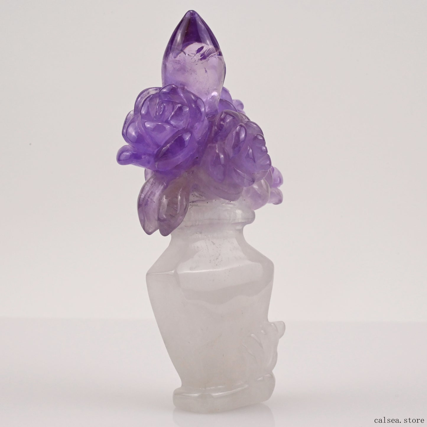 Amethyst Rose Flower Sculpture Crystal Healing Hand Carved
