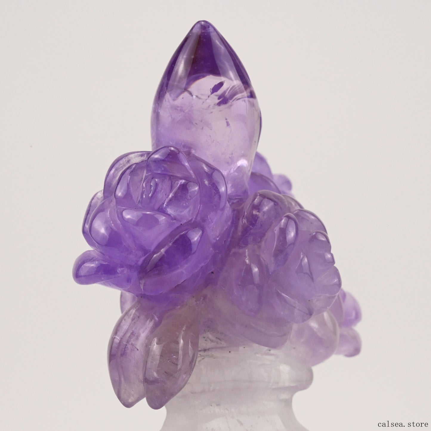 Amethyst Rose Flower Sculpture Crystal Healing Hand Carved
