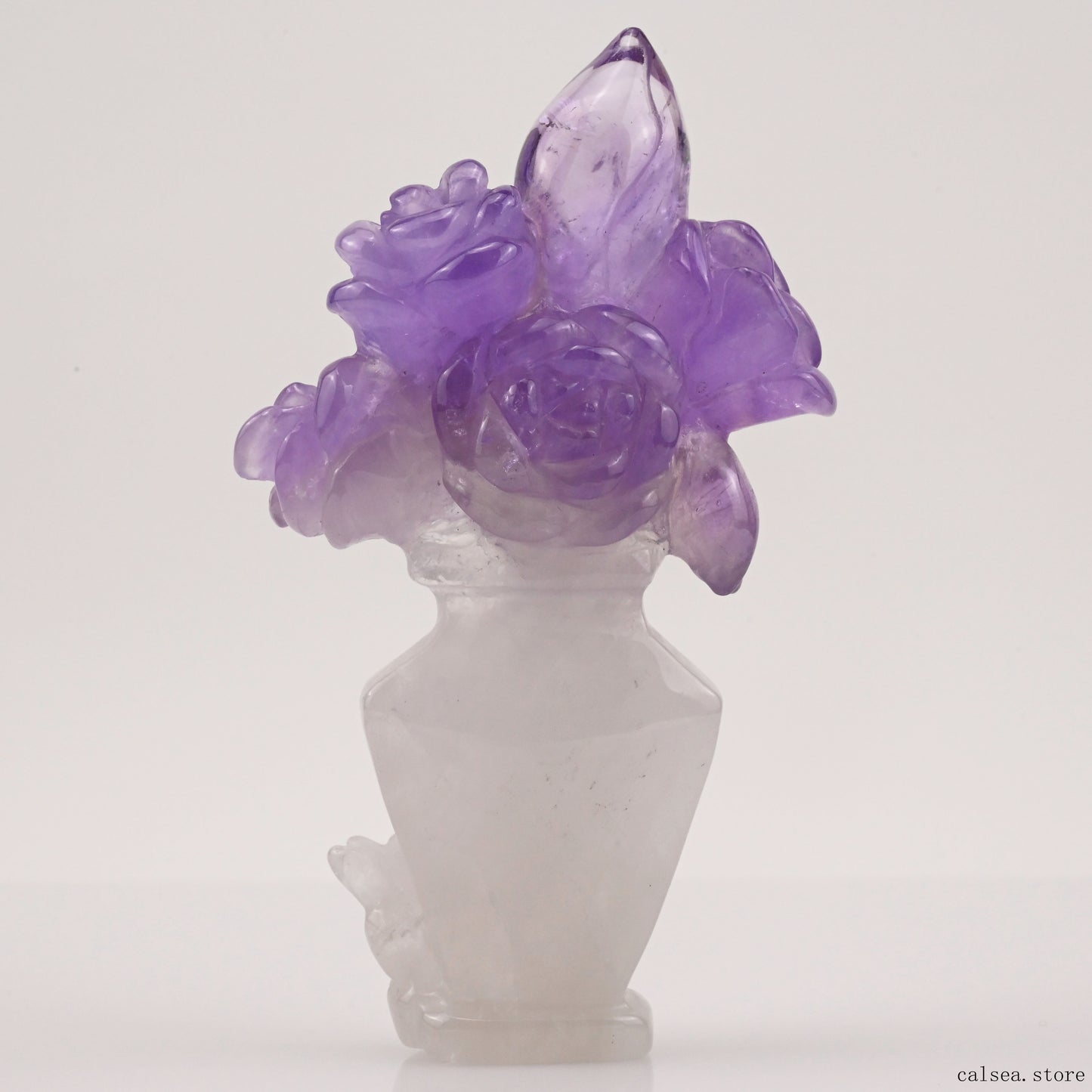 Amethyst Rose Flower Sculpture Crystal Healing Hand Carved