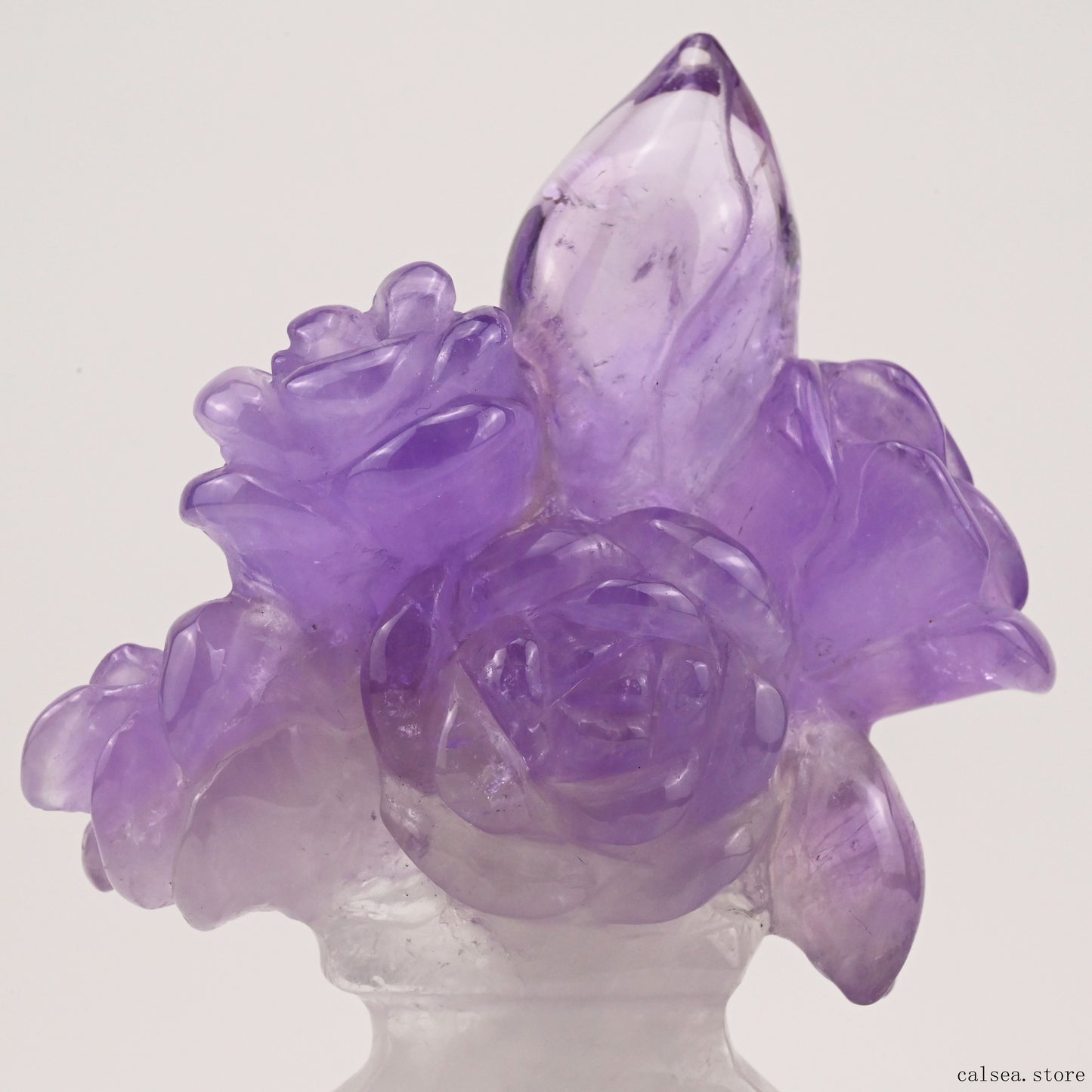 Amethyst Rose Flower Sculpture Crystal Healing Hand Carved