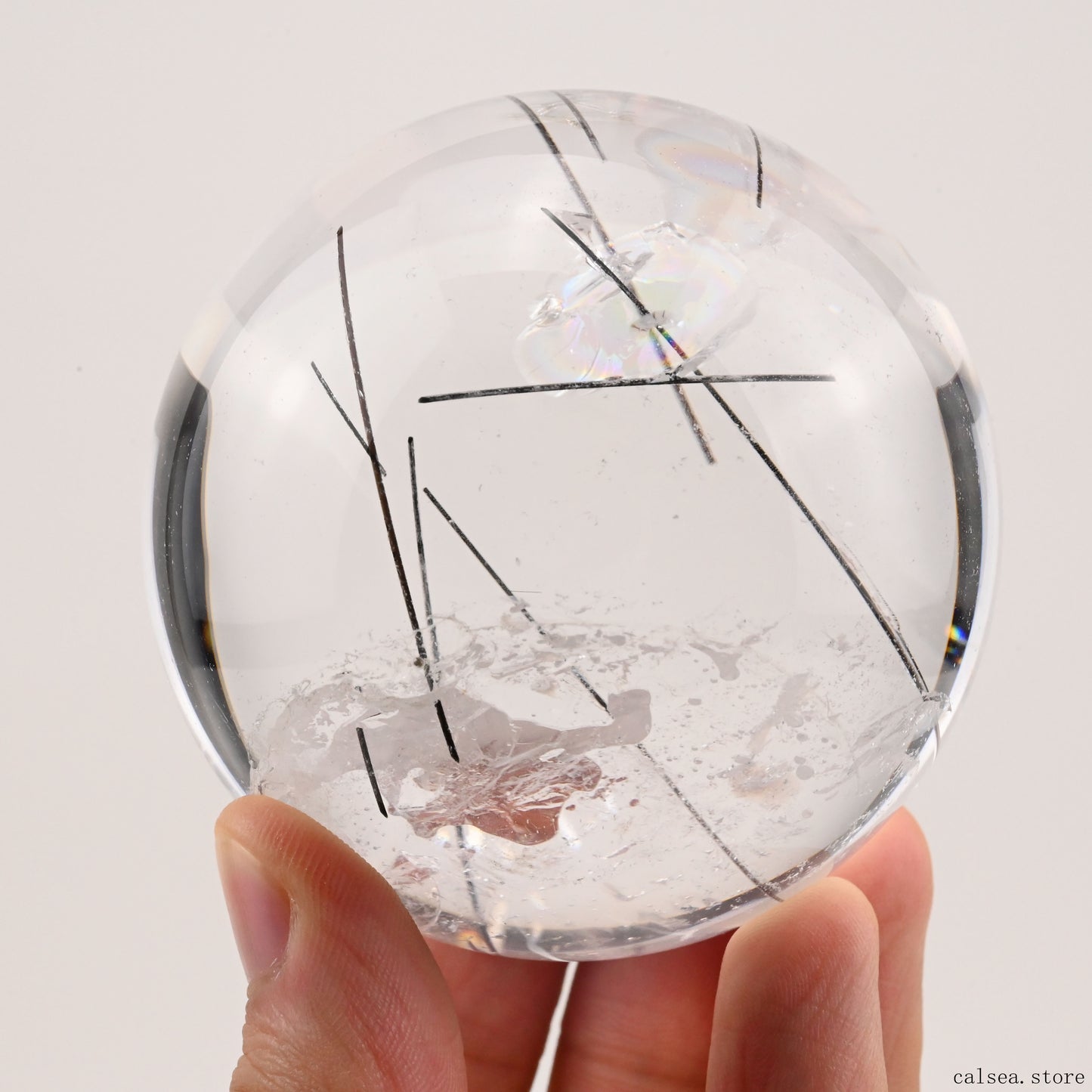 2.68'' Black Rutile,Tourmaline Sphere Crystal Healing Hand Carved Crystal Ball
