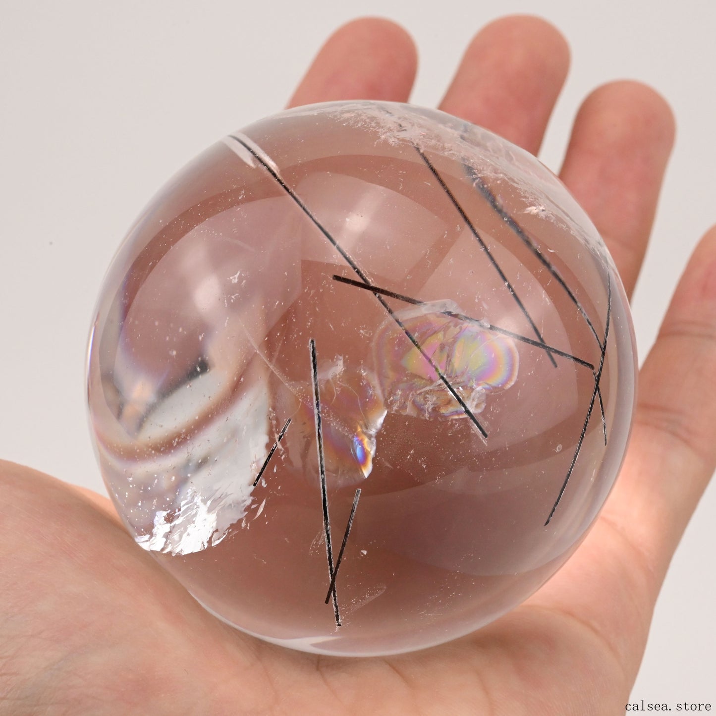 2.68'' Black Rutile,Tourmaline Sphere Crystal Healing Hand Carved Crystal Ball
