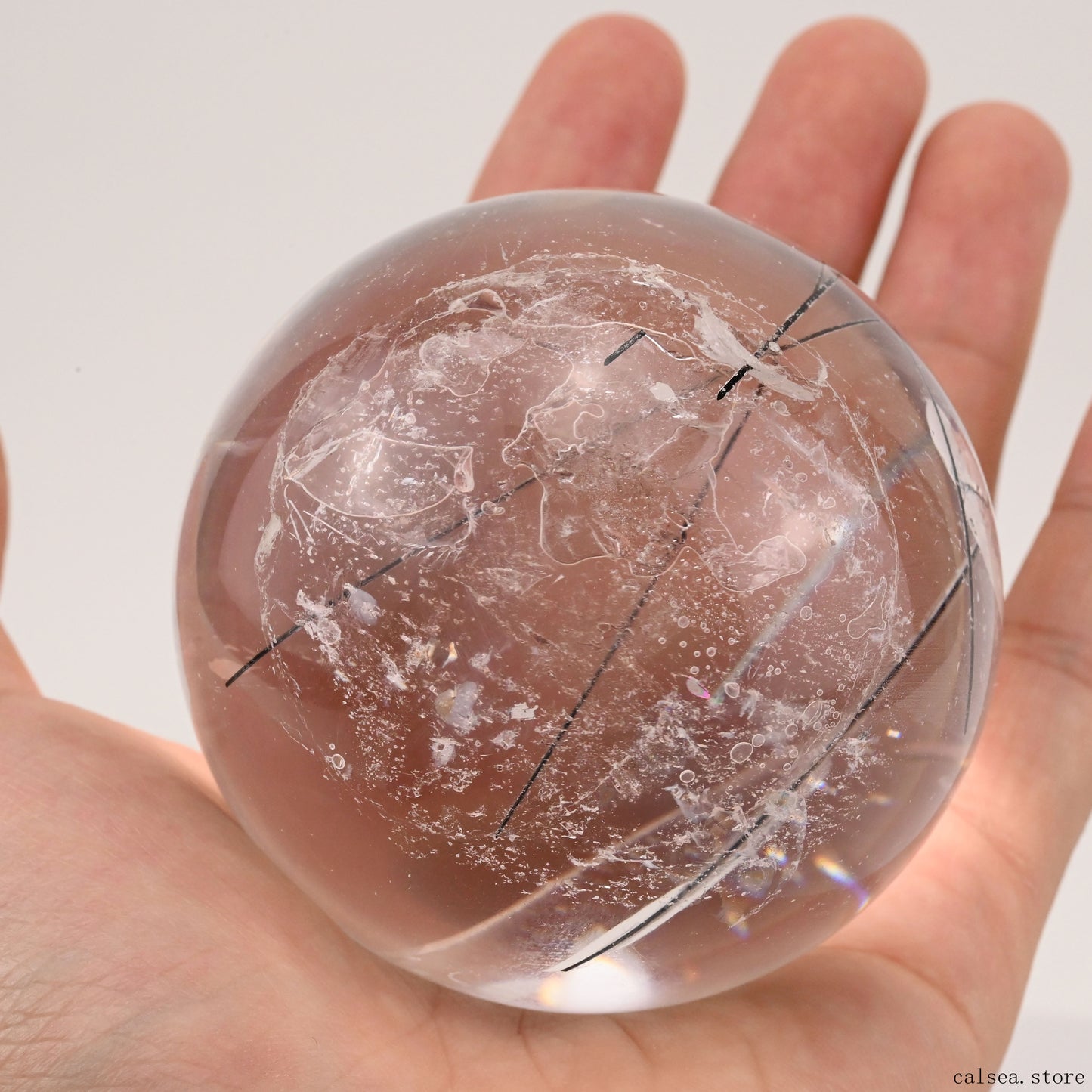 2.68'' Black Rutile,Tourmaline Sphere Crystal Healing Hand Carved Crystal Ball