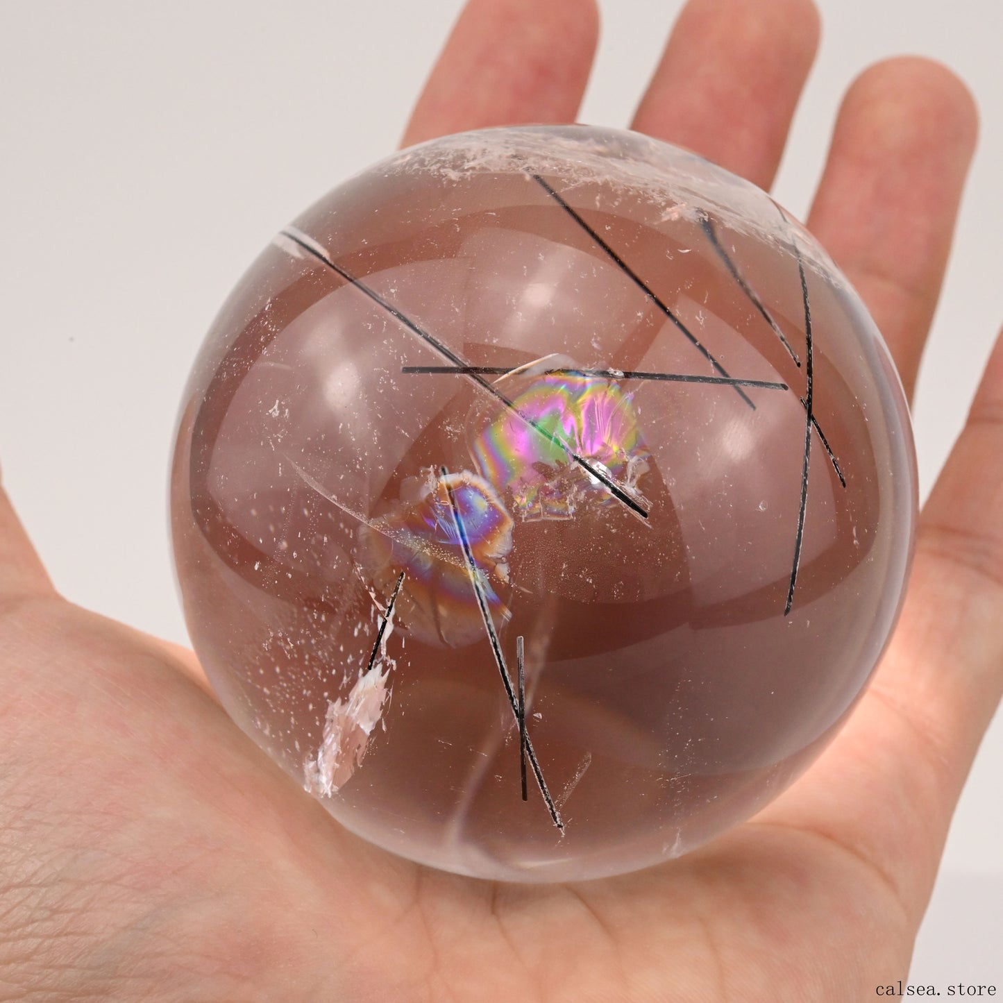 2.68'' Black Rutile,Tourmaline Sphere Crystal Healing Hand Carved Crystal Ball