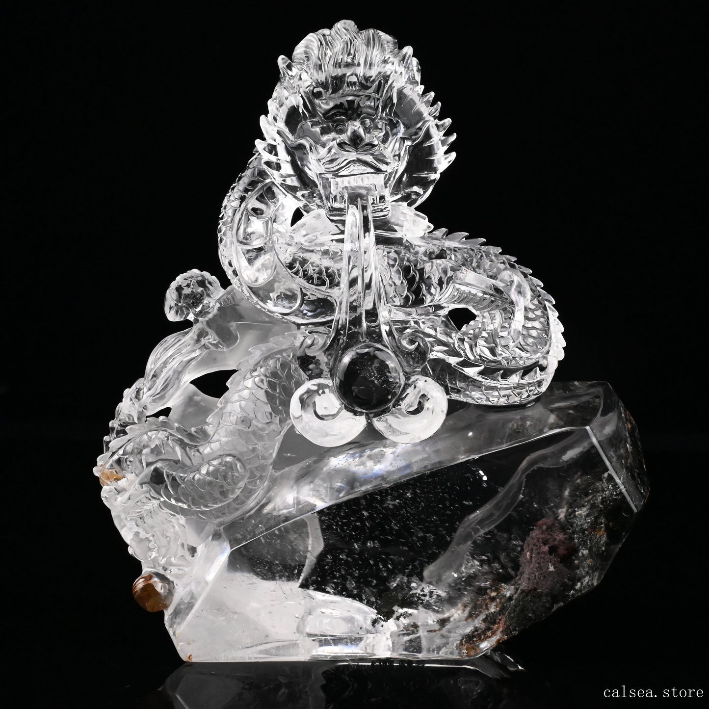 7.04'' Gardenquartz,Lodalite Dragon Sculpture Hand Carved Super Realistic