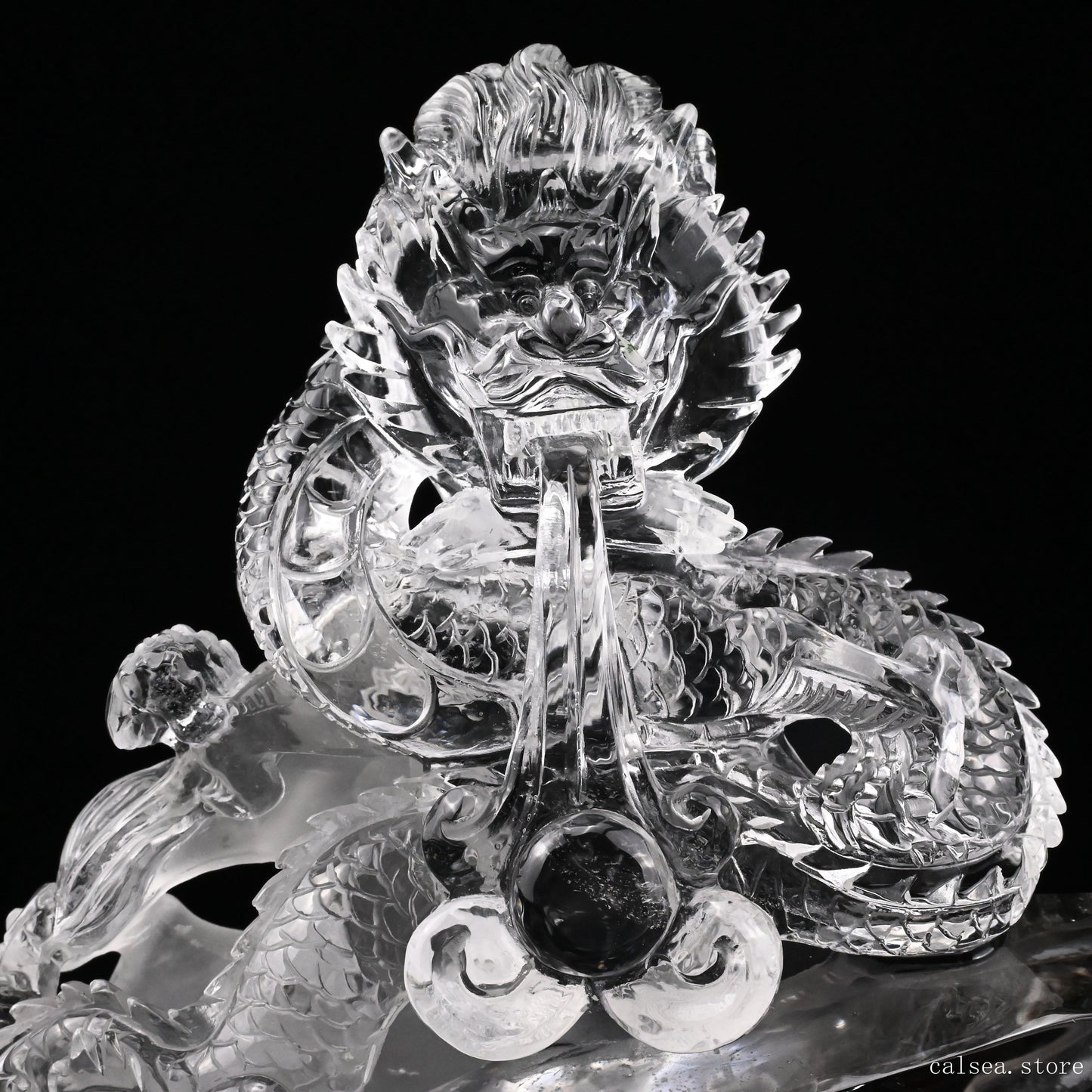 7.04'' Gardenquartz,Lodalite Dragon Sculpture Hand Carved Super Realistic