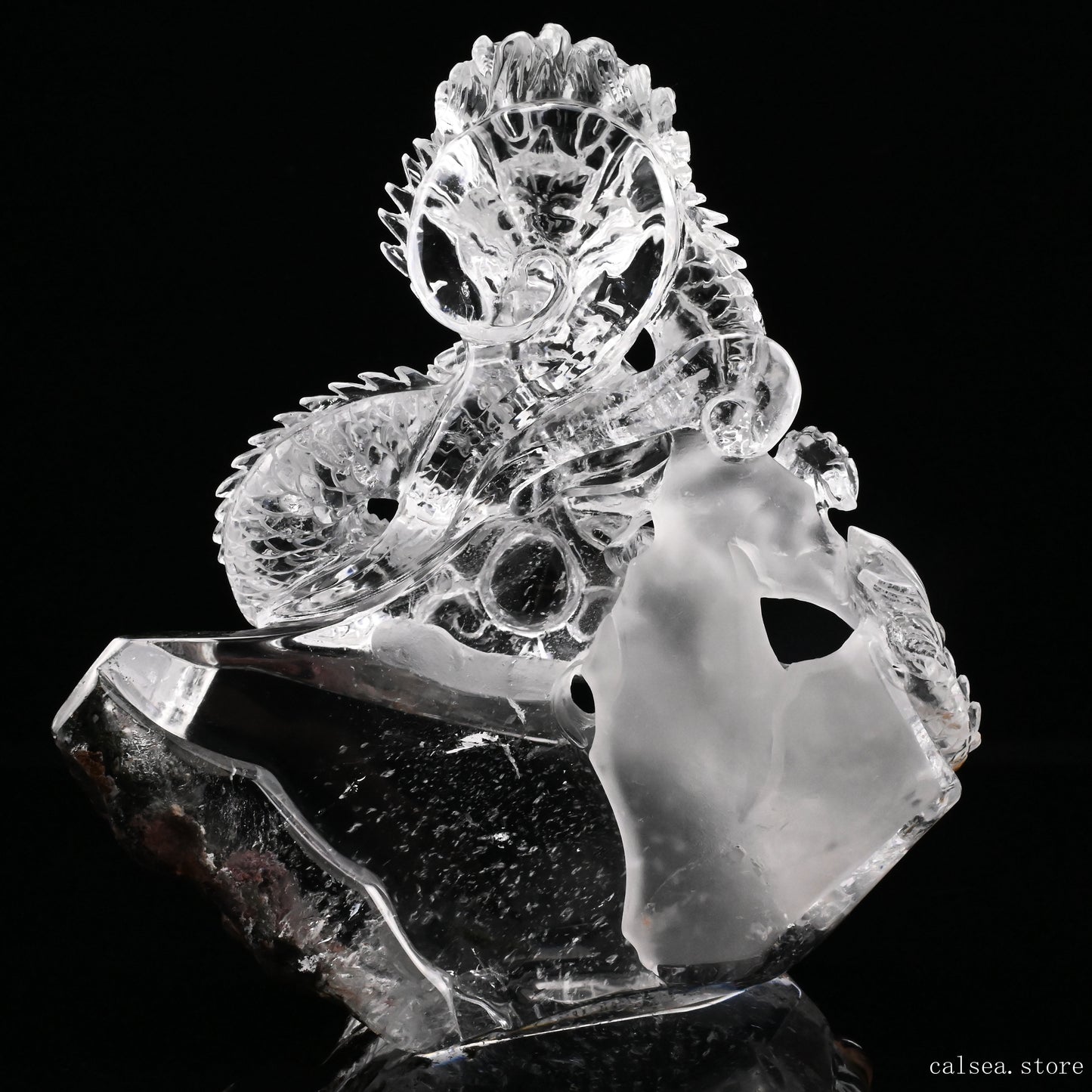 7.04'' Gardenquartz,Lodalite Dragon Sculpture Hand Carved Super Realistic