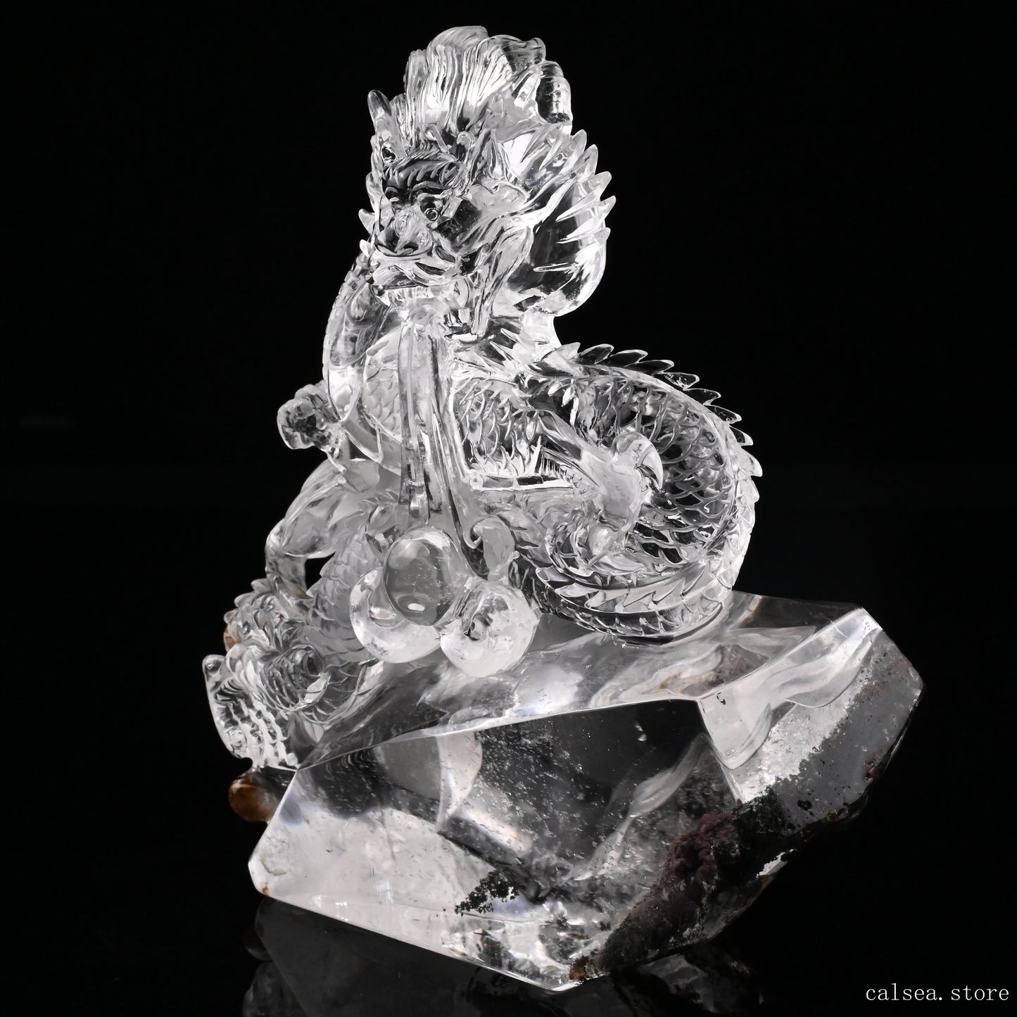 7.04'' Gardenquartz,Lodalite Dragon Sculpture Hand Carved Super Realistic