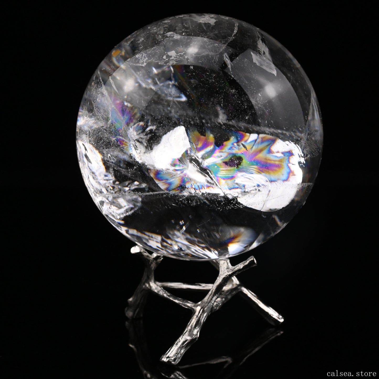 3.26'' Stunning Rainbow Clearquartz Sphere Crystal Healing Hand Carved Sphere/Ball