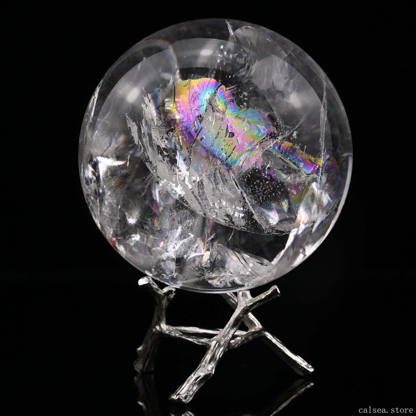 3.26'' Stunning Rainbow Clearquartz Sphere Crystal Healing Hand Carved Sphere/Ball