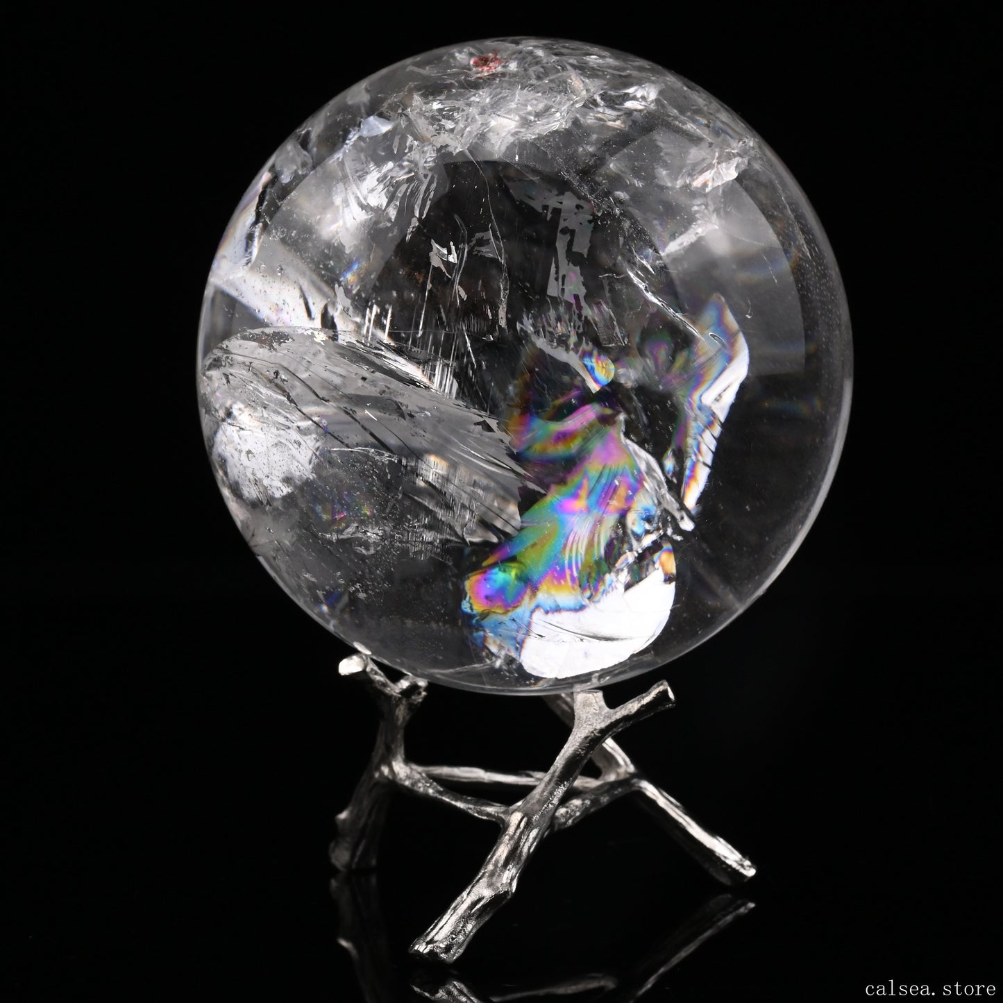 3.26'' Stunning Rainbow Clearquartz Sphere Crystal Healing Hand Carved Sphere/Ball