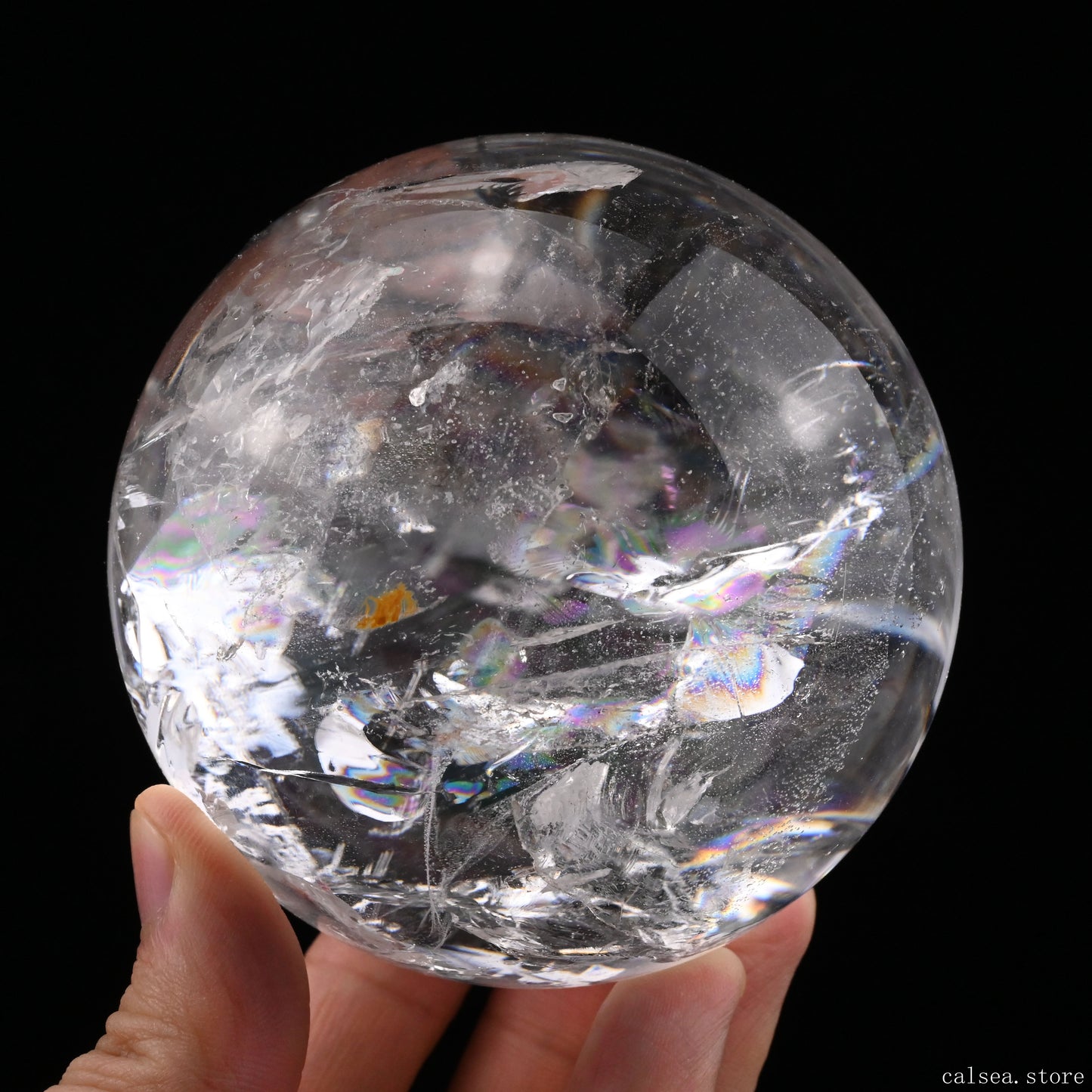 3.26'' Stunning Rainbow Clearquartz Sphere Crystal Healing Hand Carved Sphere/Ball
