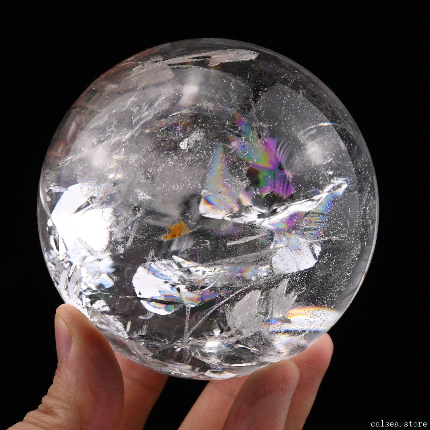 3.26'' Stunning Rainbow Clearquartz Sphere Crystal Healing Hand Carved Sphere/Ball