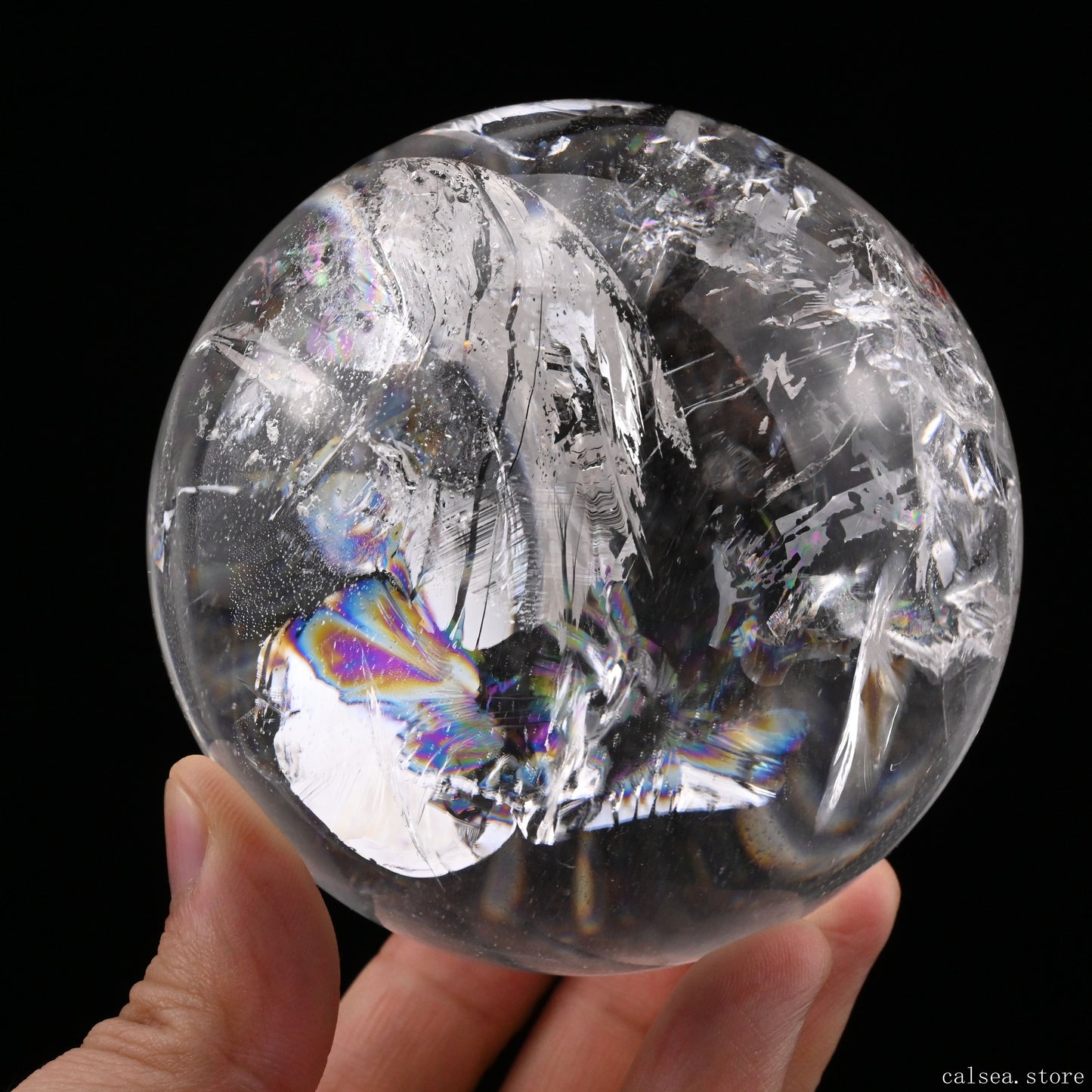 3.26'' Stunning Rainbow Clearquartz Sphere Crystal Healing Hand Carved Sphere/Ball