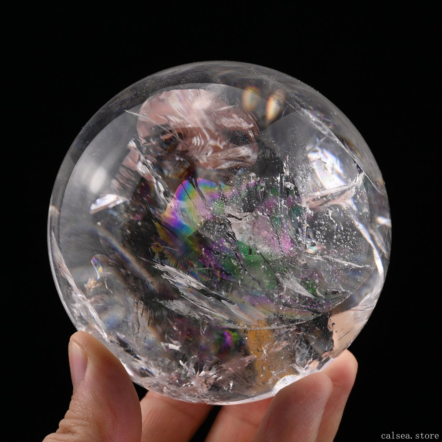 3.26'' Stunning Rainbow Clearquartz Sphere Crystal Healing Hand Carved Sphere/Ball