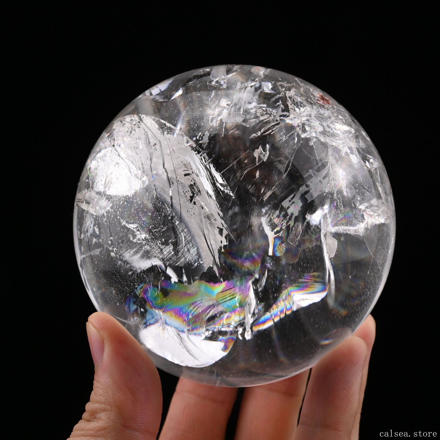 3.26'' Stunning Rainbow Clearquartz Sphere Crystal Healing Hand Carved Sphere/Ball