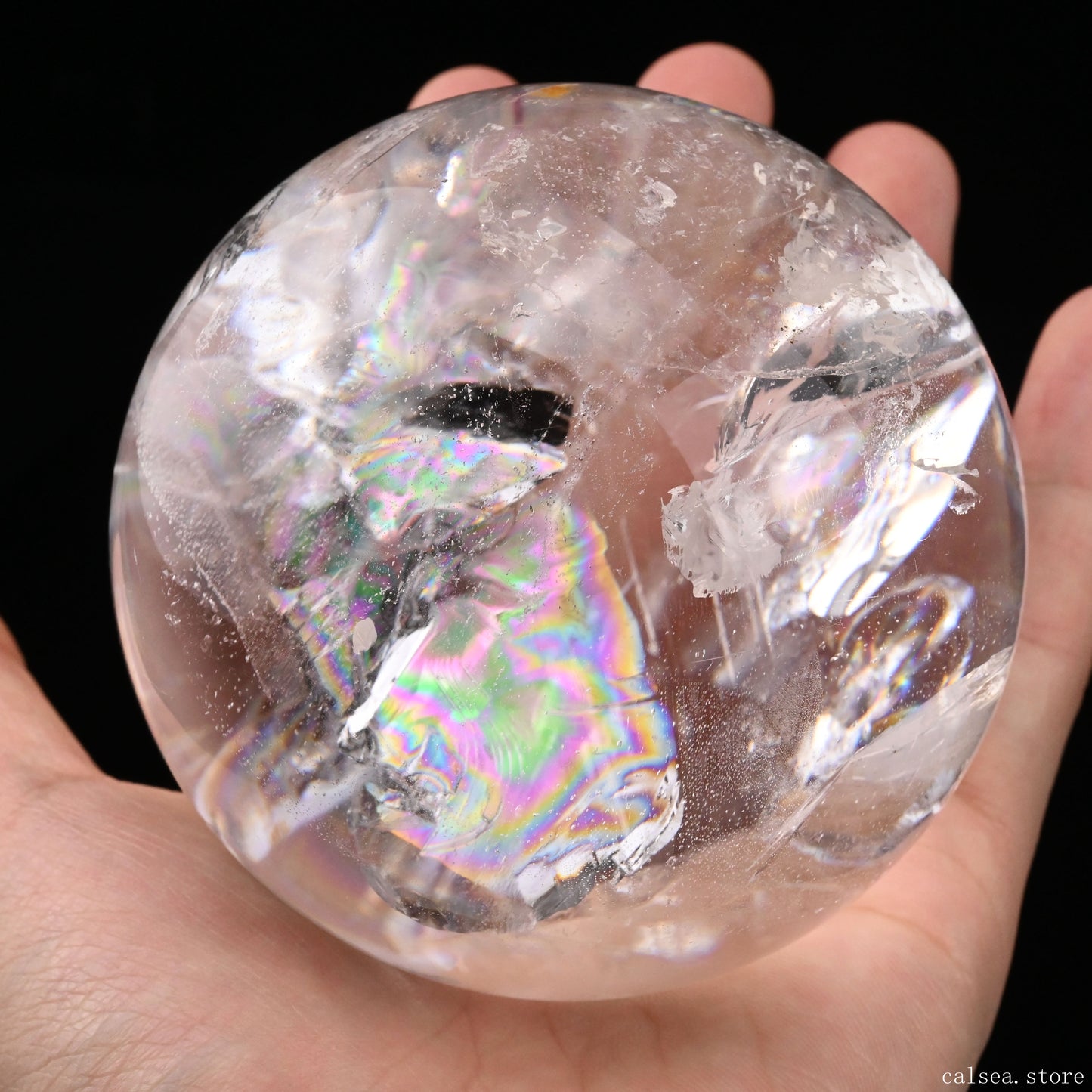 3.26'' Stunning Rainbow Clearquartz Sphere Crystal Healing Hand Carved Sphere/Ball