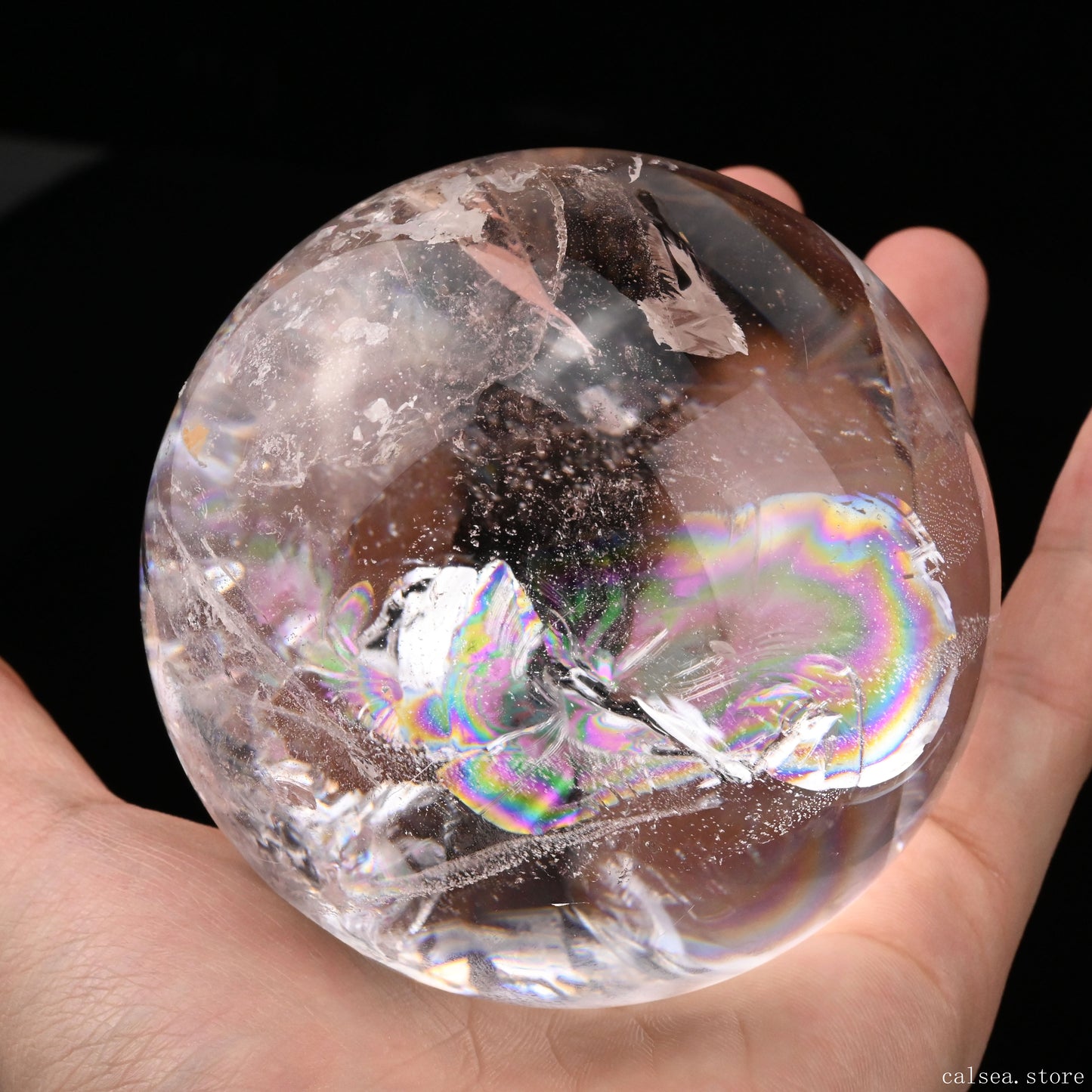3.26'' Stunning Rainbow Clearquartz Sphere Crystal Healing Hand Carved Sphere/Ball