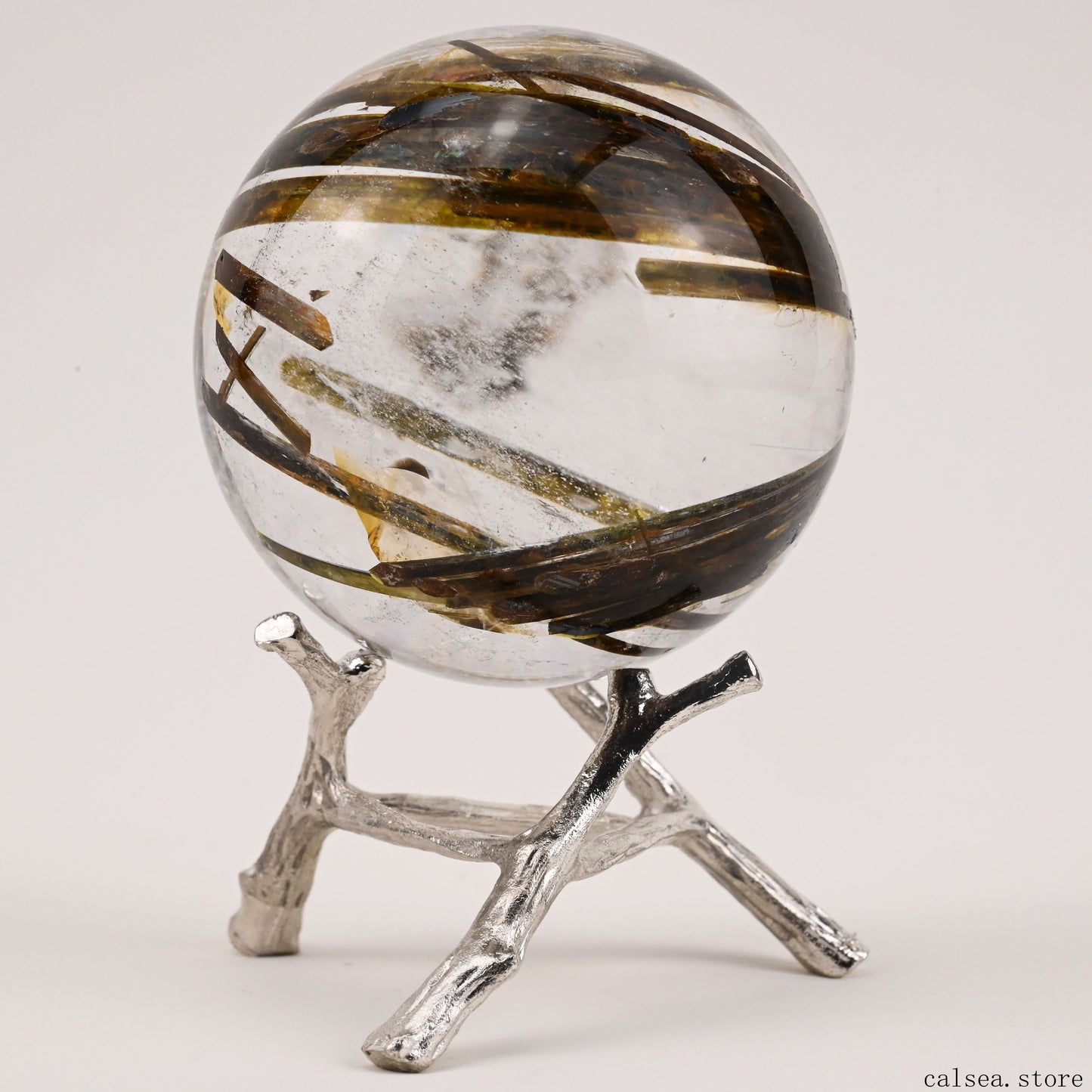 2.25'' Rainbow Green Tourmaline,Rutilated Hand Carved Crystal Healing Crystal Sphere/Ball