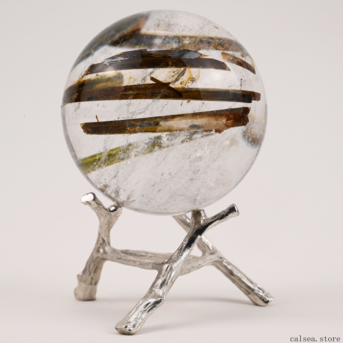2.25'' Rainbow Green Tourmaline,Rutilated Hand Carved Crystal Healing Crystal Sphere/Ball