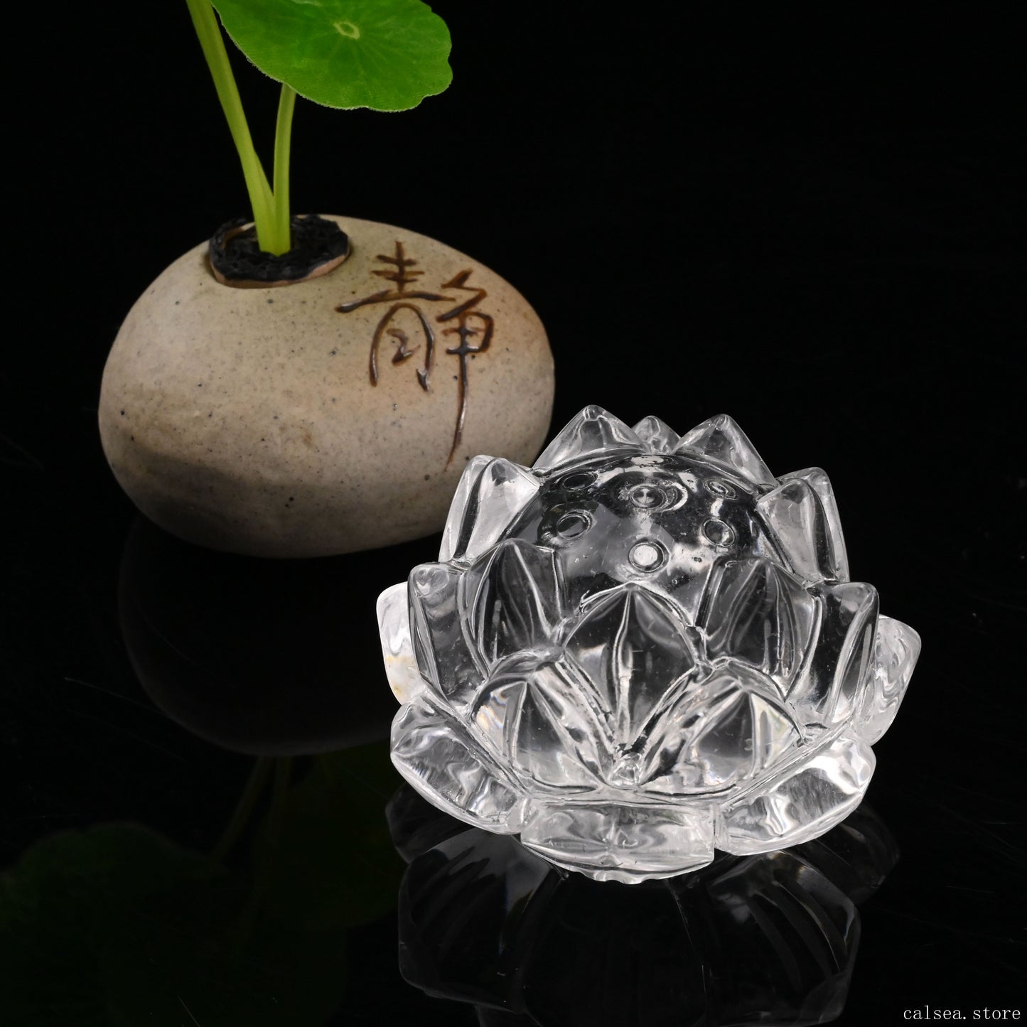 Clearquartz Lotus Flower Sculpture Crystal Healing Hand Carved