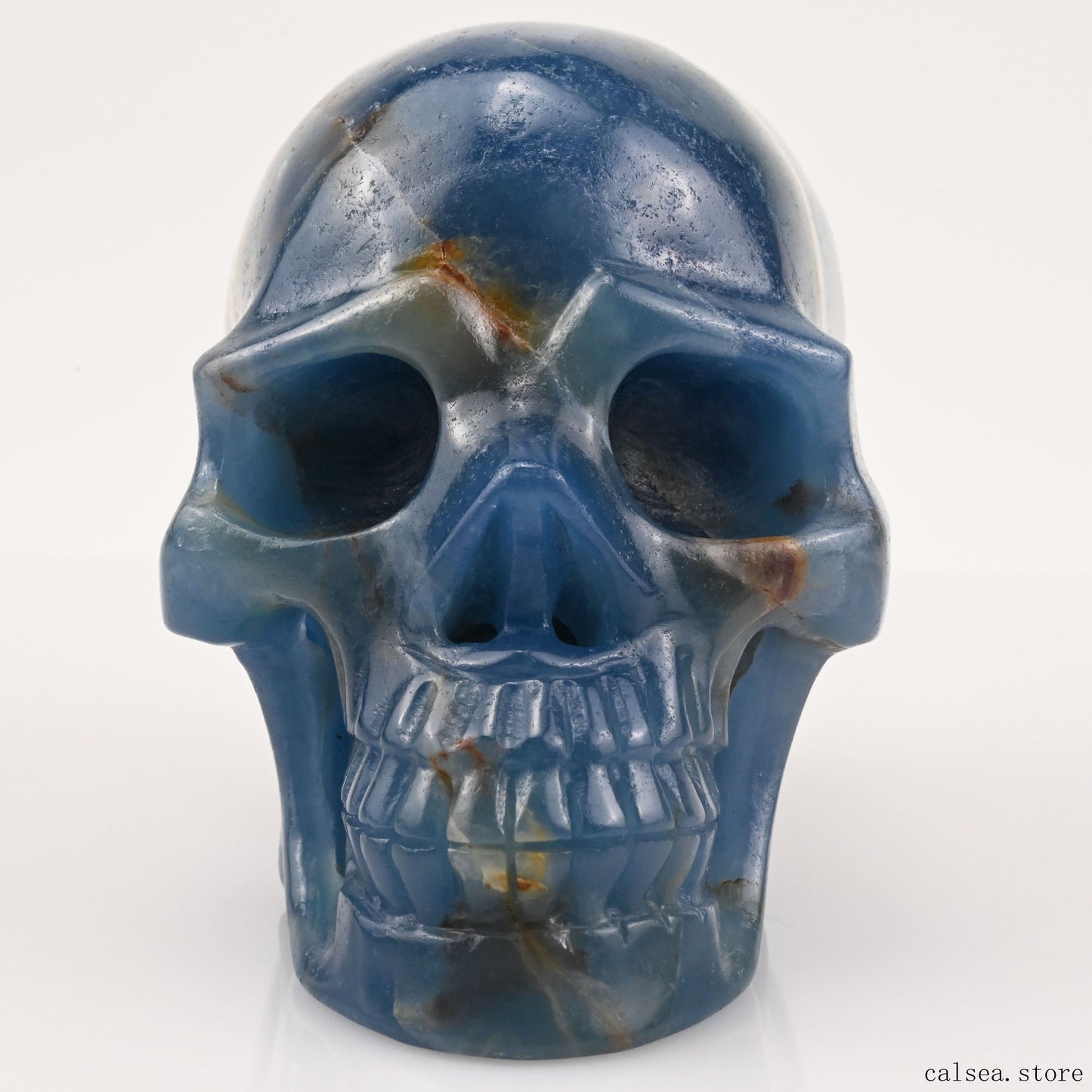 Blue Onyx Hand Carved Crystal Skull Sculpture Crystal Healing Super Realistic